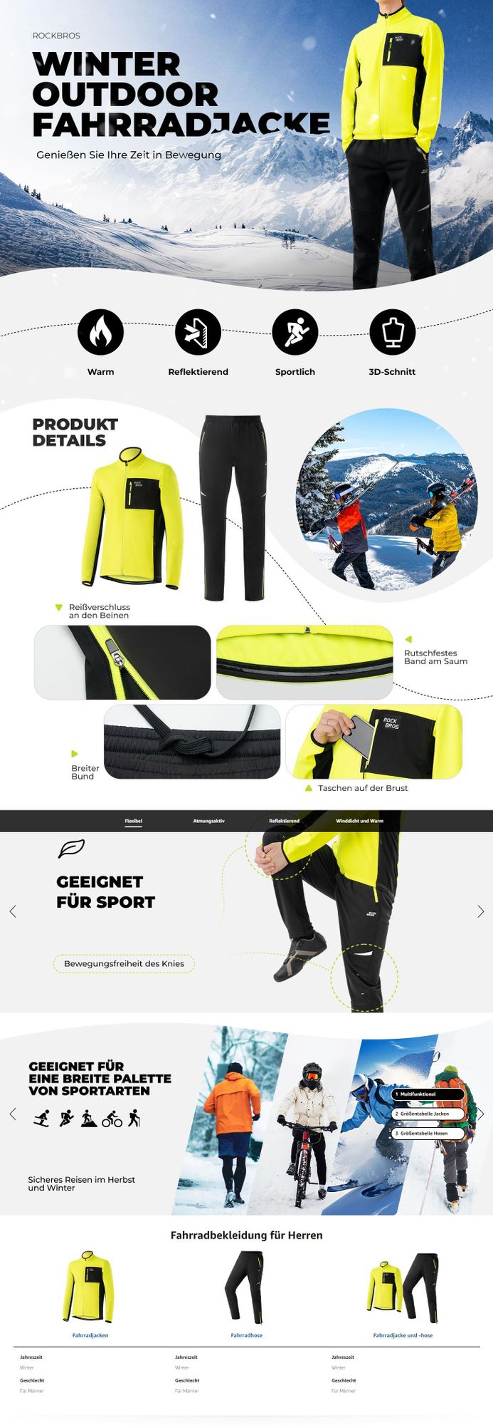 ROCKBROS Winter Fahrradjacke Herren Winddicht Warm Jacke Atmungsaktiv für Radfahren Outdoor L