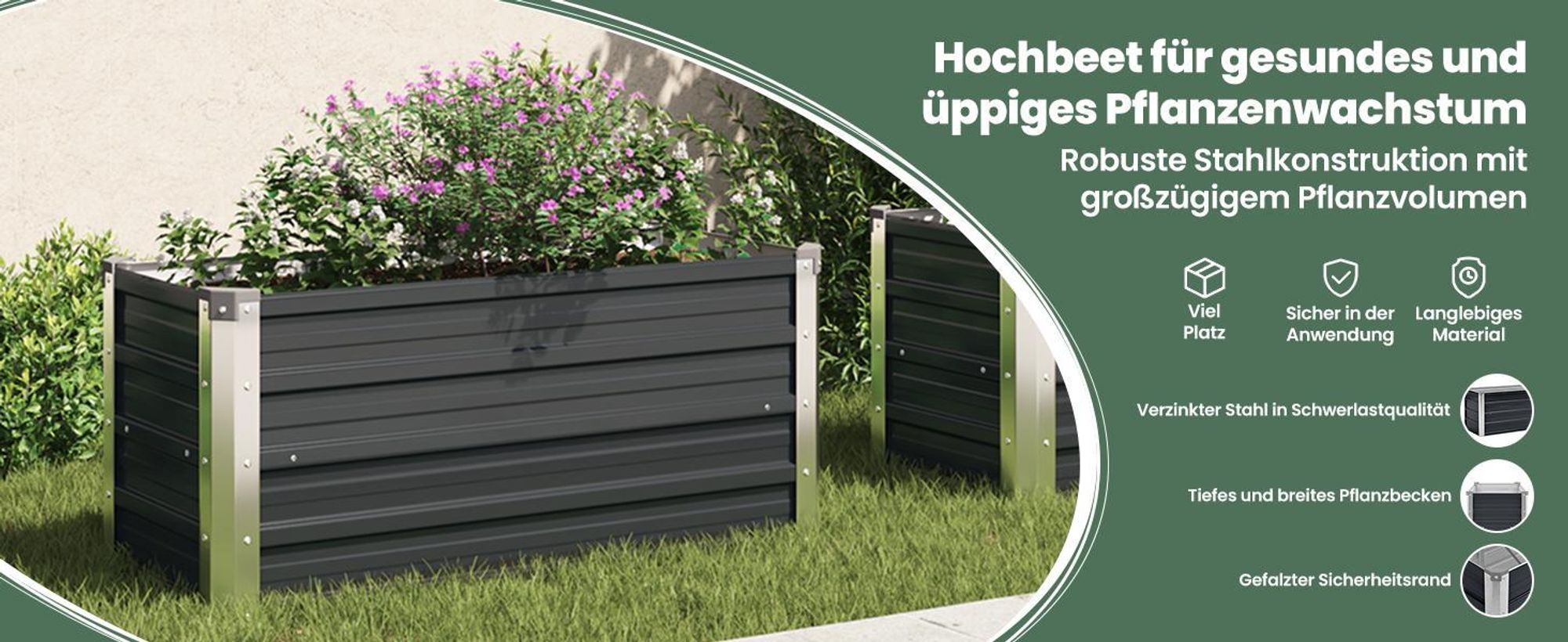 vidaXL Garten-Hochbeet Anthrazit 100 x 40 x 45 cm Verzinkter Stahl