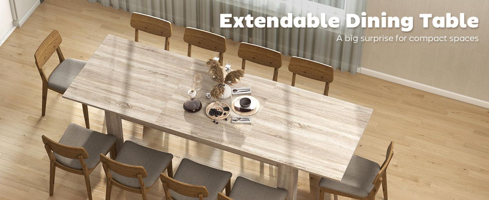 Rozkładany stół jadalny HOMCOM 180–260 x 90 cm, stół kuchenny dla 8–10 osób, dąb