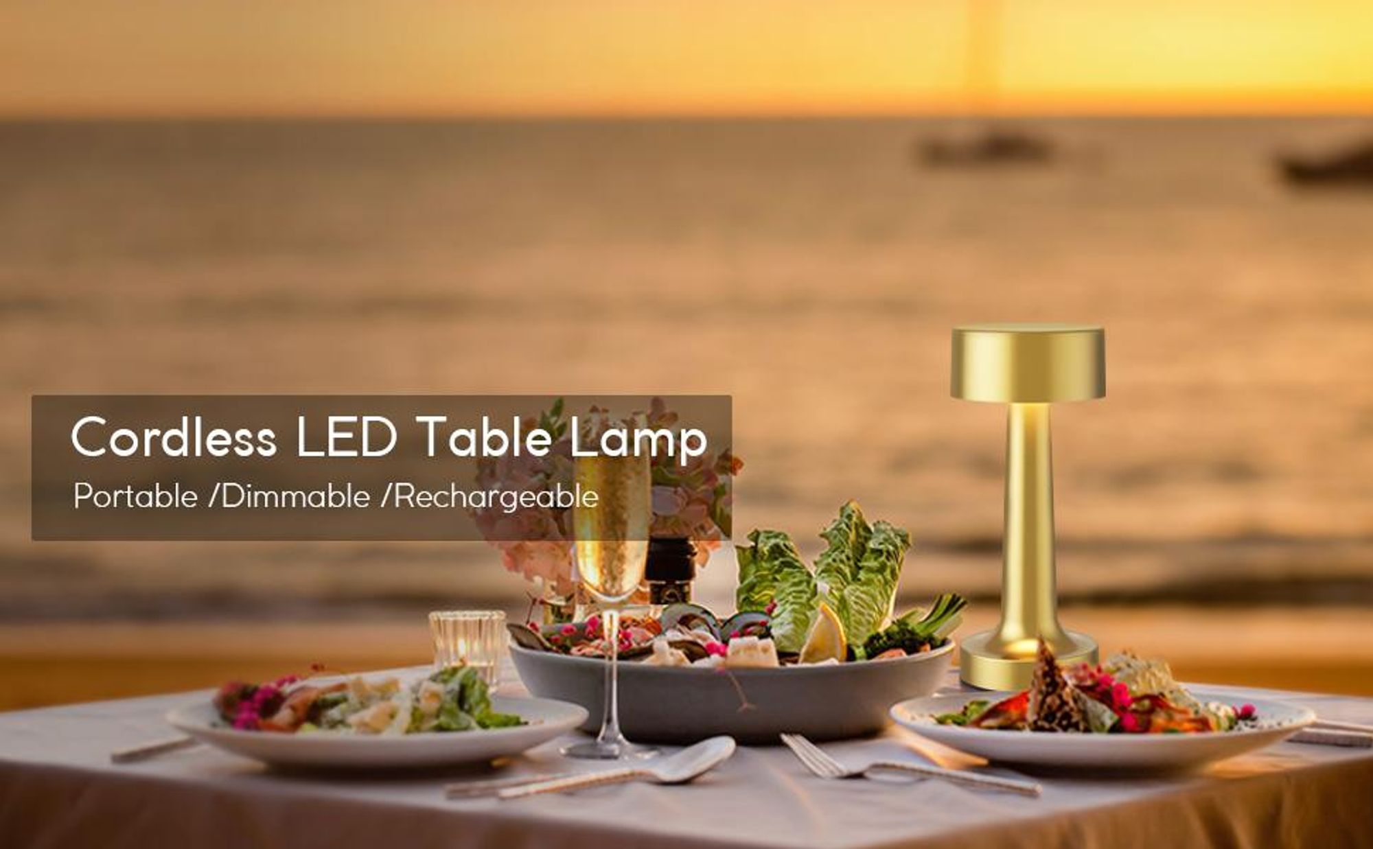 LED-Tischleuchte, Kabellos Dimmbar Tischleuchte, 3 Helligkeitsstufen,Touch Steuerung Nachttischlampen, USB Wiederaufladbare,Warmweiß Nachtlicht, gold