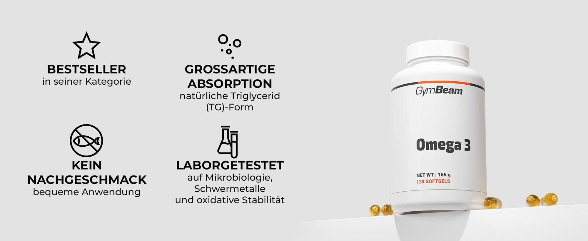 GymBeam - Omega 3 Fischöl-Kapseln, hoher Gehalt an EPA und DHA, 120 Kapseln