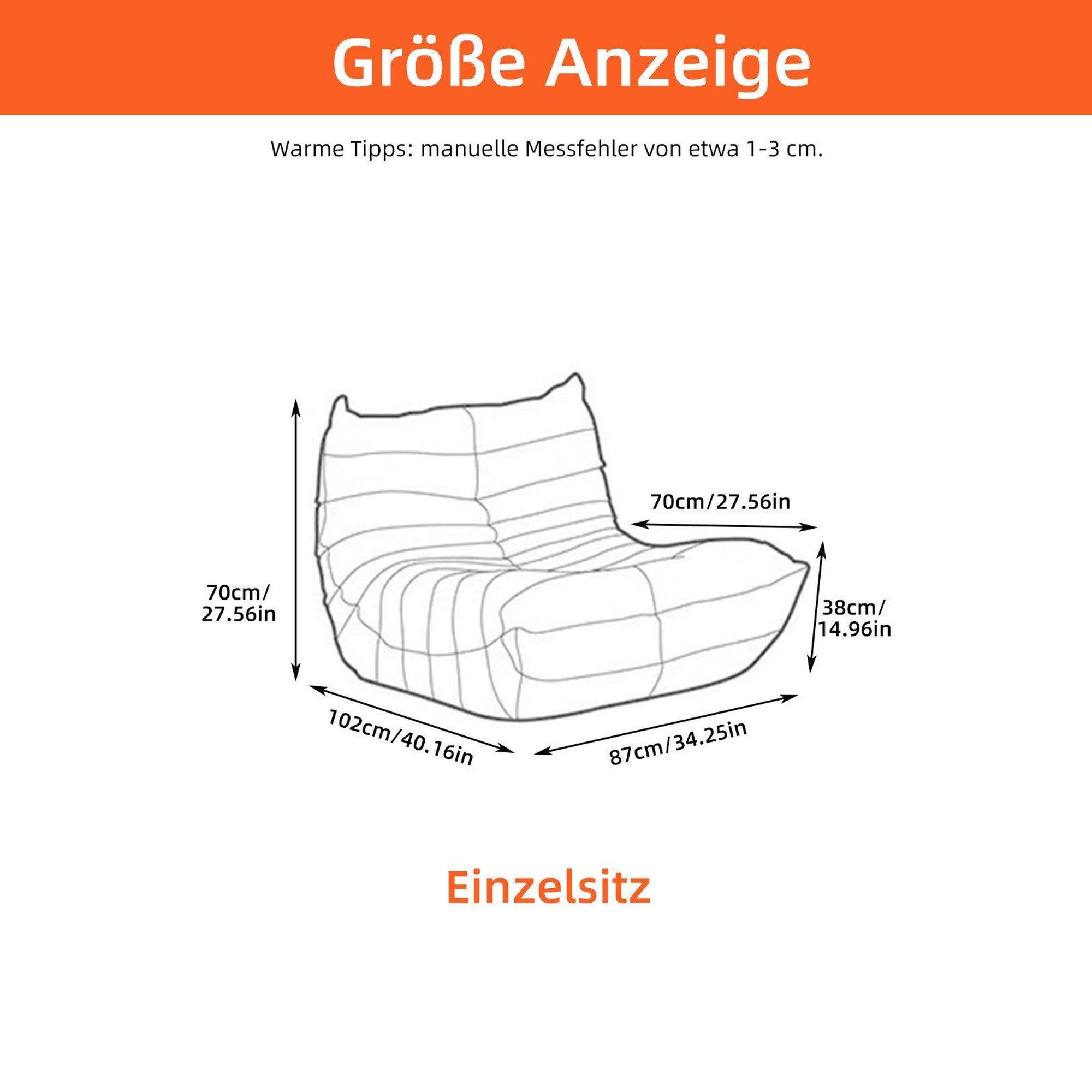 TWSOUL Sitzsack Bodensofa mit 35D Schaum,Raupen-sitzsackstuhl,87CM*102CM*70CM ohne Montage,Bequem & Modern für Wohnzimmer & Schlafzimmer