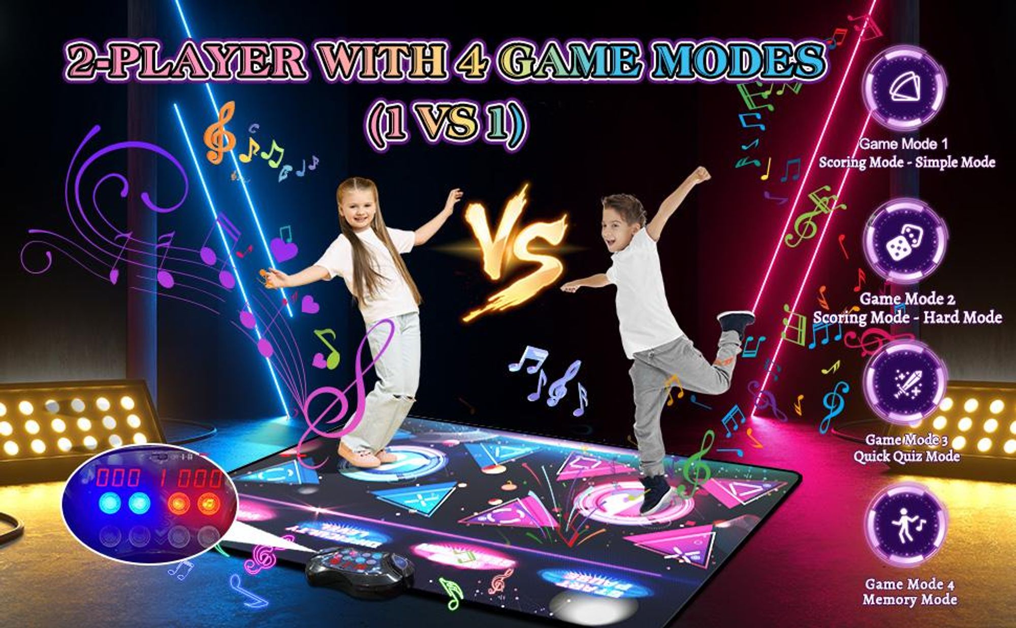 Tanzmatte, Musikmatte, Doppelt Musikalische, 8-Tasten-Rhythmus-Step-Spielmatte, 2 Wettbewerbsfähigen Modi,12 Spielen, elektronisches Tanzpad mit LED