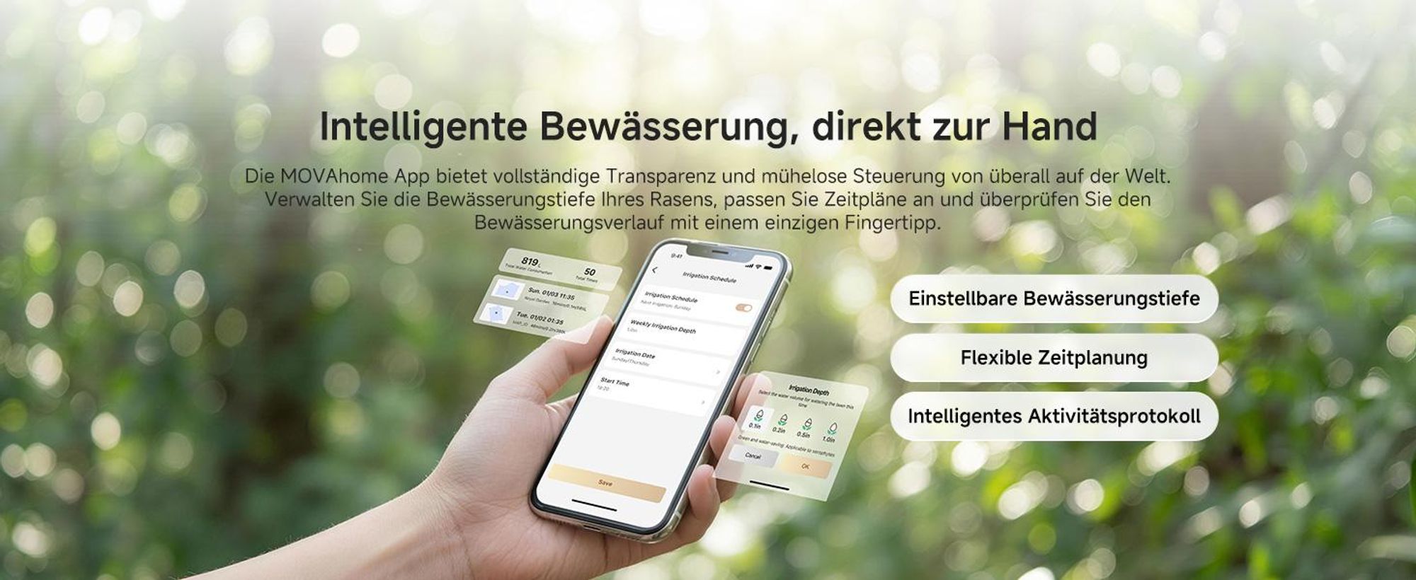 MOVA L10 Intelligenter Rasensprenger mit App & Solar, Automatische Gartenbewässerung WLAN, Regensensor, bis 500m²
