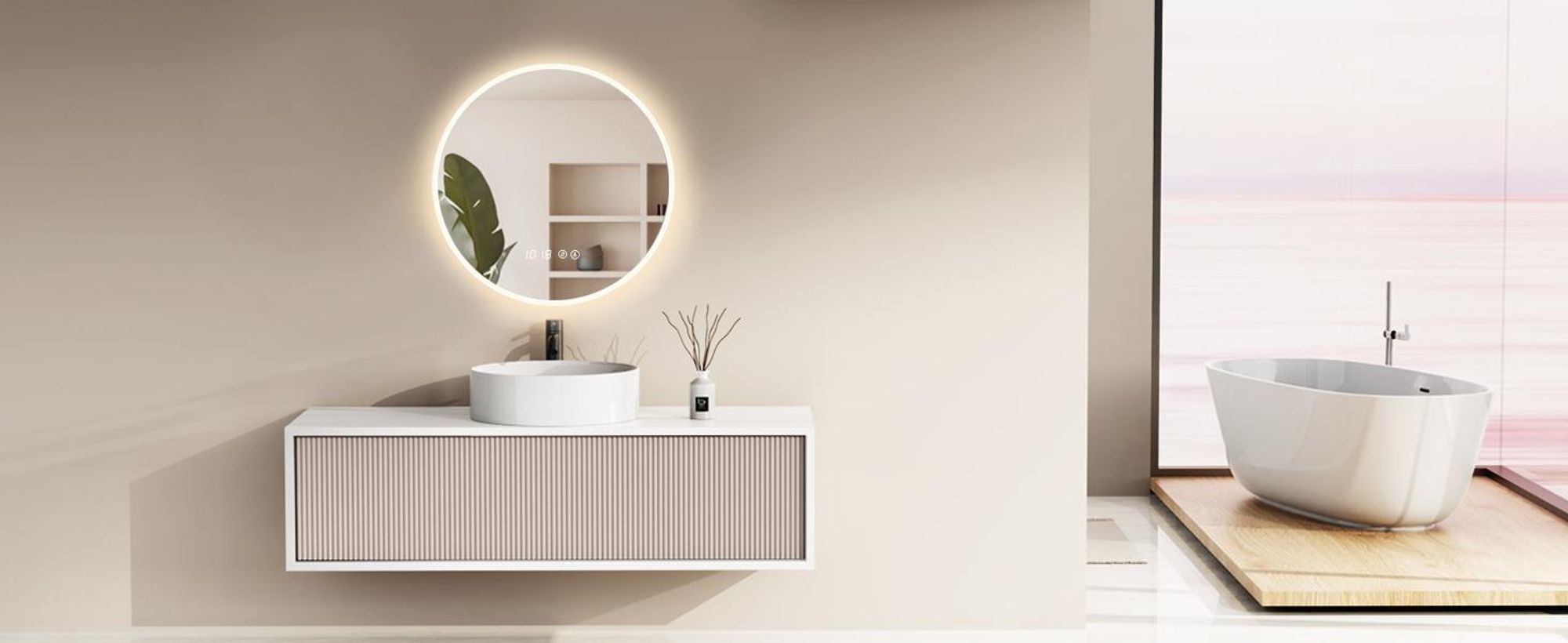 HOKO LED Specchio da parete rotondo 80 cm Orologio antiappannamento Design moderno Interruttore a sfioramento e bianco caldo/freddo