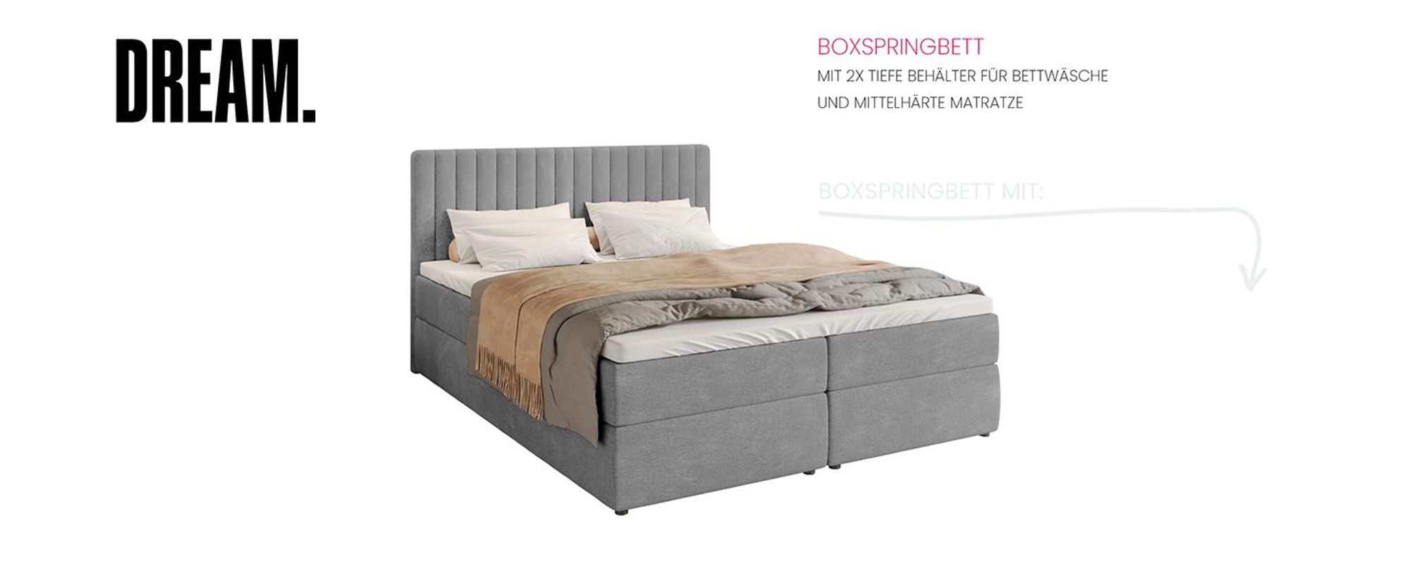 BroMARKT Boxspringbett DREAM mit 2 Bettkasten, Bonell-Matratze, Polsterbett, Bett (Beige, Cosmic 10, 160 x 200 cm)