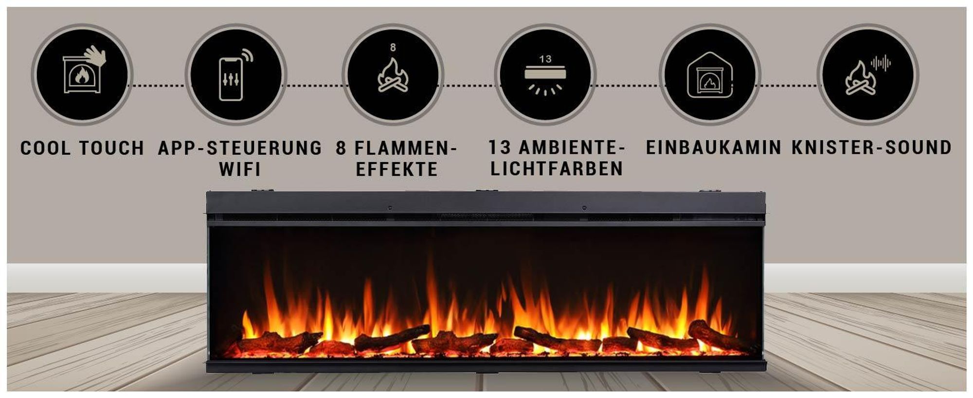 Elektrokamin Einbaukamin BALDERIA Athena 60 – Heizung bis 1500 W, schwarz