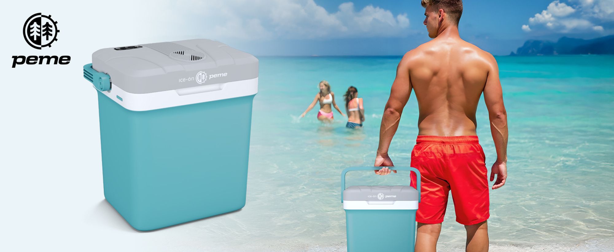 PEME Essential 23L Elektrische Kühlbox 12V 230V - Thermoelektrische Kühltasche Auto Camping Mini Kühlschrank Warmhaltebox USB ECO Tragbar Reise Türkis