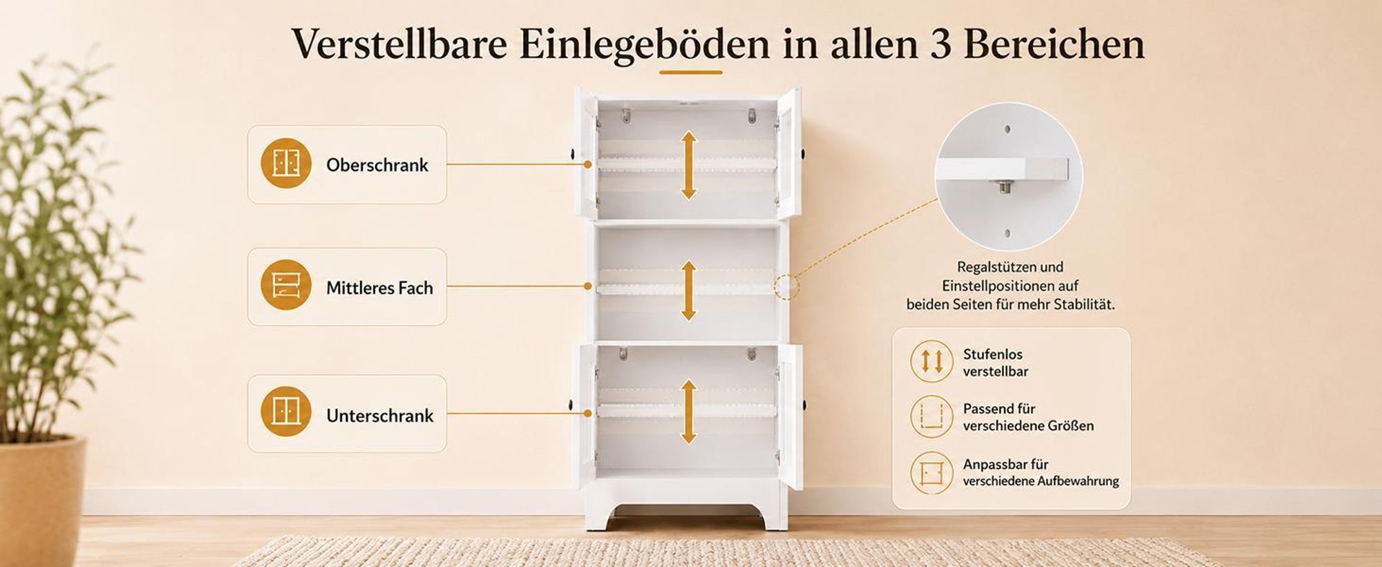 Yorbay Hochschrank Badezimmerschrank mit 2 Ablageböden und 4 Türen, Vielseitiger Aufbewahrungsschrank für Bad, Küche & Wohnzimmer, 57,5 x 28,5 x 162,5