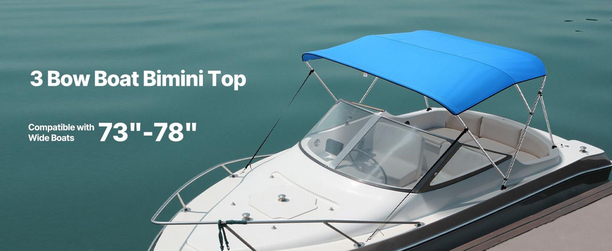 VEVOR 3 Bogen Boot Bimini Tops, 600D Polyester Dach mit Aluminiumlegierungsrahmen, wasserdichtes & Sonnenschutz Bootsunterschlupf mit Tragetasche, 2 Stützstangen, 4 Gurte, 72"Lx(73"-78")Wx46"H, Hellgrau, 72x(73-78)x46 Zoll-a, Pazifisch Blau-b