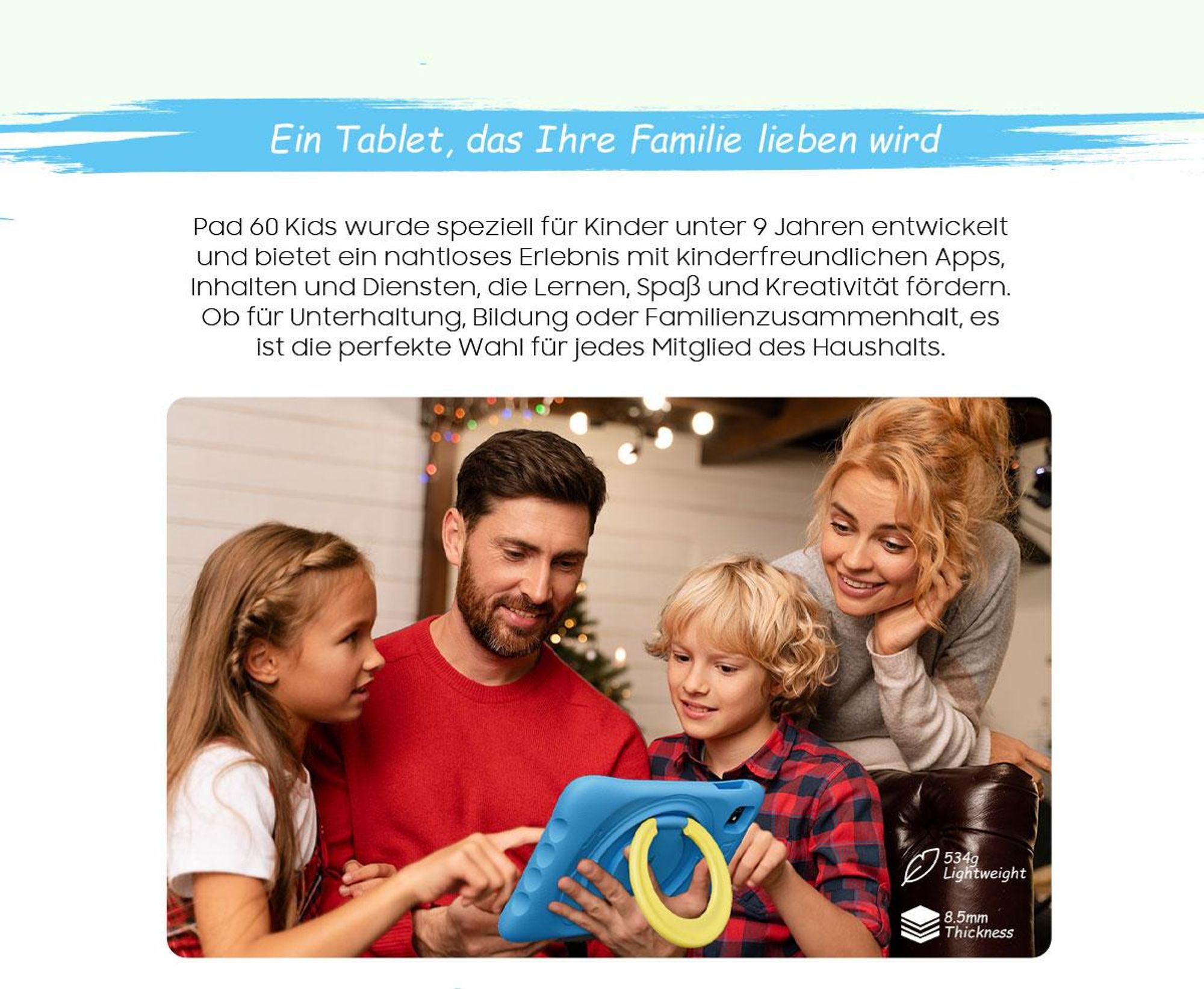 Blackview Pad 60 Kids, Kinder Tablet, 10,1", 12GB+128GB, Android 15, Elternkontrolle, Kinder-Modus, HD-Streaming, WiFi 6, mit stoßfester Schutzhülle