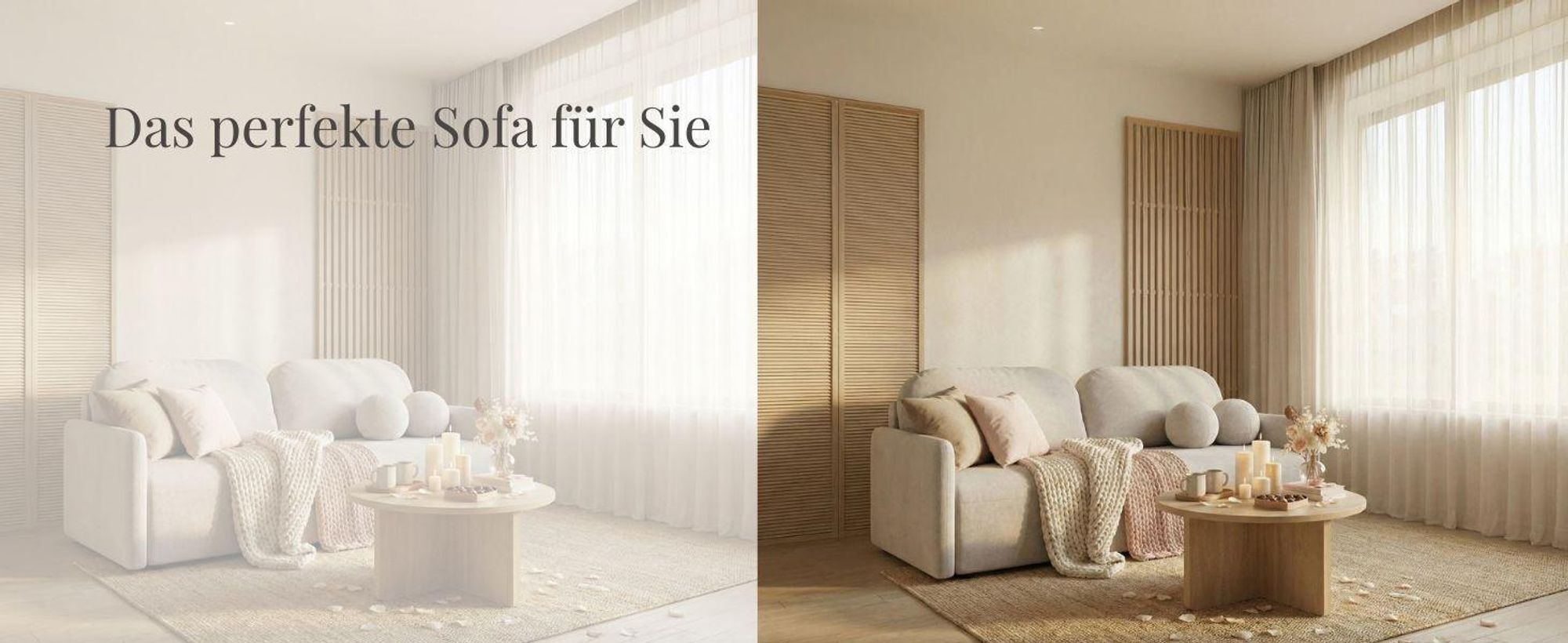 DEKORI Skandinavisches Sofa MALVA – 3-Sitzer Stoffsofa mit runden Kissen - QUELLE 05 (Beige)