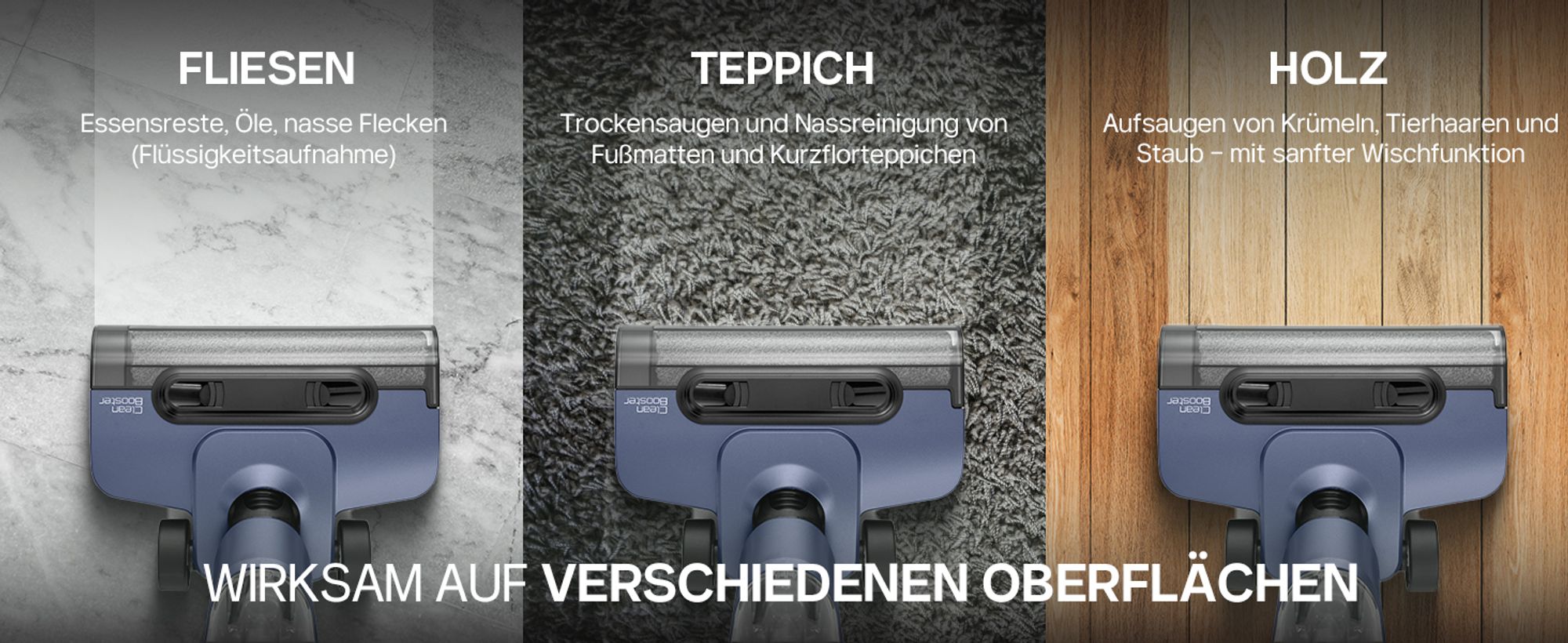 4SWISS Clean Booster Smart Staubsauger, Akku-Staubsauger mit Mop Funktion, Nass & Trockensauger mit Dual-Tank, Selbstreinigungsfunktion, LED Anzeige