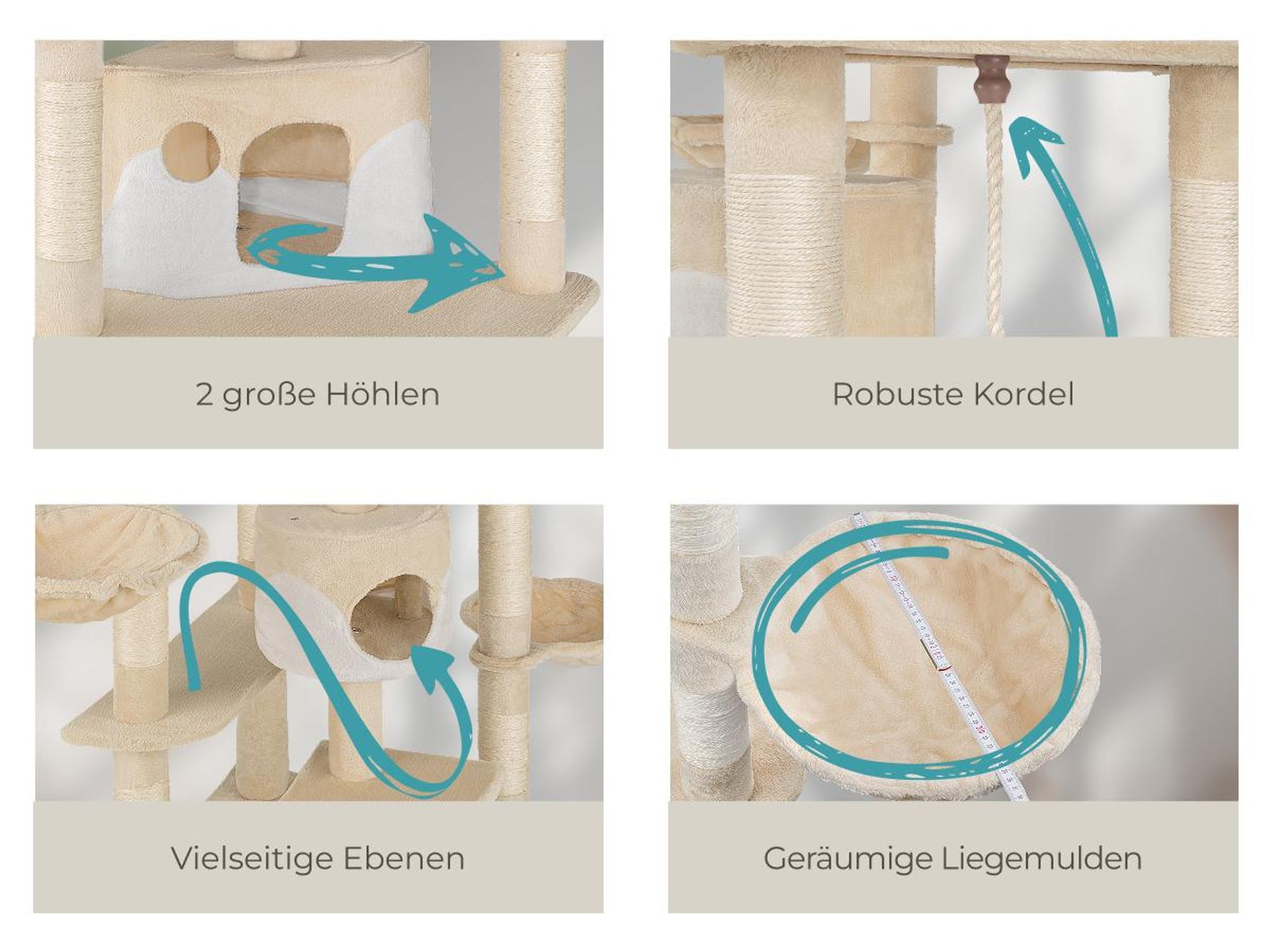 tectake® Kratzbaum Fippi 201 cm inklusive Spielkordel und Kippschutz