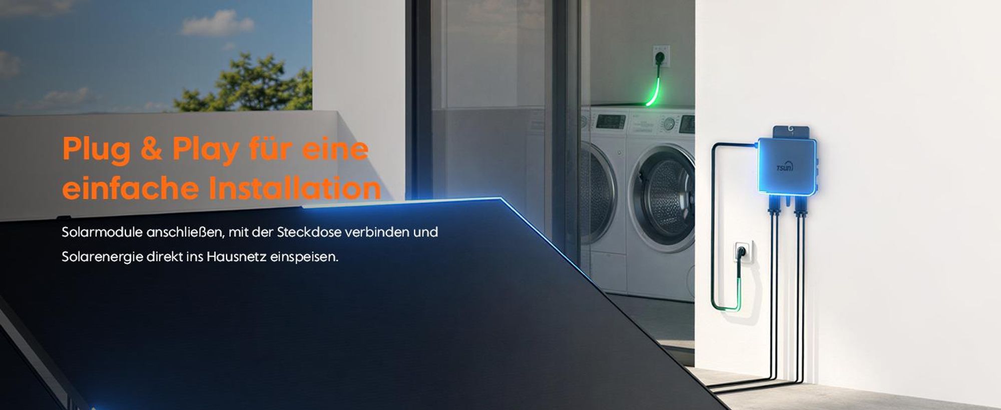 TSUN TSOL-MS800 Mikro-Wechselrichter 800W mit mit Anschlusskabel, Integriertes WLAN, Fernüberwachung per App, Separates MPPT für jedes Panel, 0% MwSt