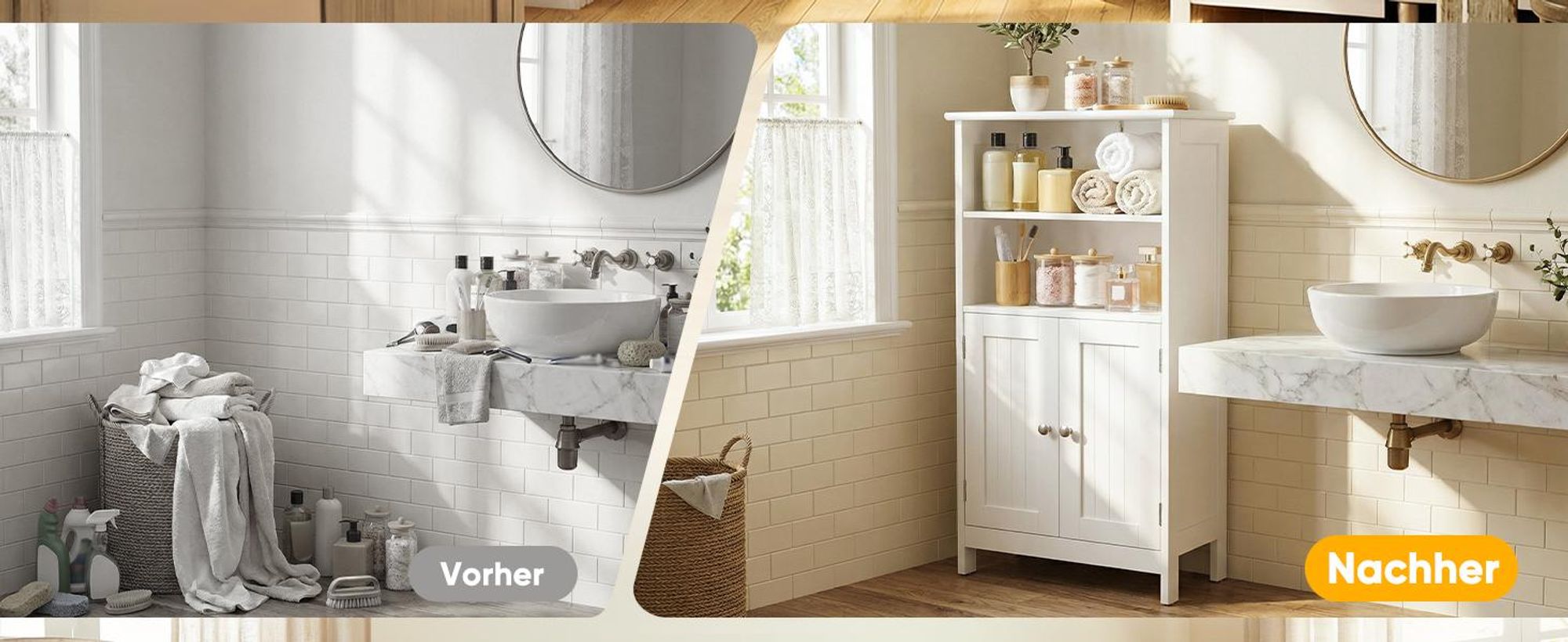 HOKEEPER Badezimmerschrank, Badschrank, Küchenschrank mit Doppeltür & Einstellbarem Regal,Badkommode Sideboard, Badezimmer/Wohnzimmer/Flur Weiß