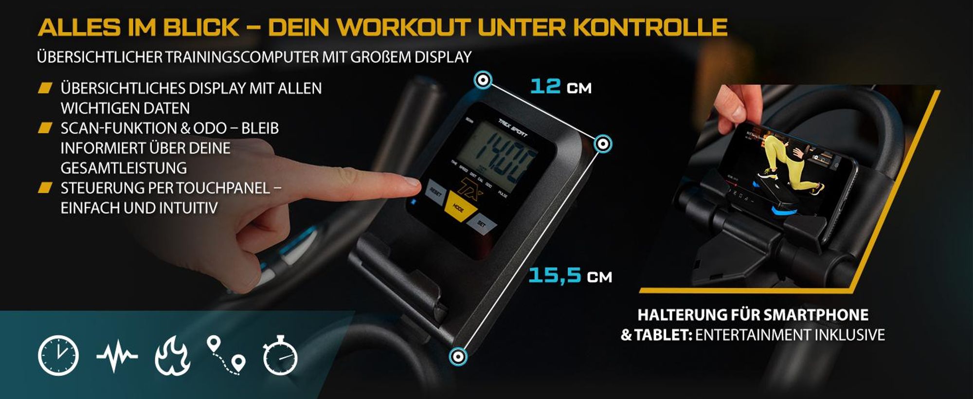 TREX SPORT Indoor Bike Heimtrainer Fahrrad TX-840SB FARGO |Magnetischer Widerstand, 10kg Schwungrad, Trainingscomputer, Pulssensoren, leise, bis 130kg