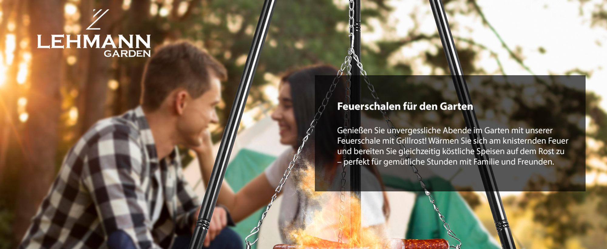LEHMANN Feuerschale mit Ø 58 cm Grillrost, großes Dreibein für Feuerschale mit Schwenkgrill, Holzkohlegrill mit Feuerschale