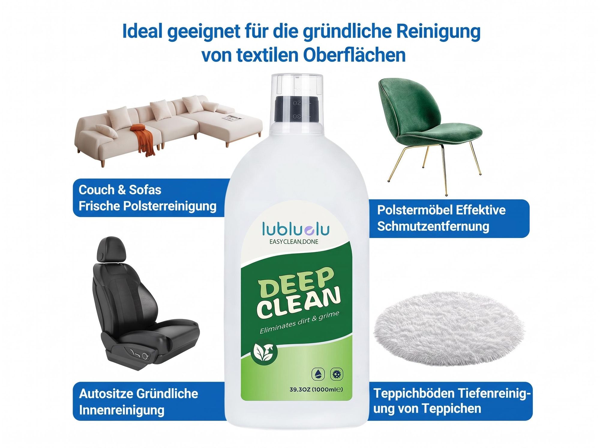 Lubluelu 1L Konzentrat Schaumarmes Reinigungsmittel für Waschsauger & Polsterreiniger, für Sofas, Teppiche & Autositze, passend für V2, V6, V11