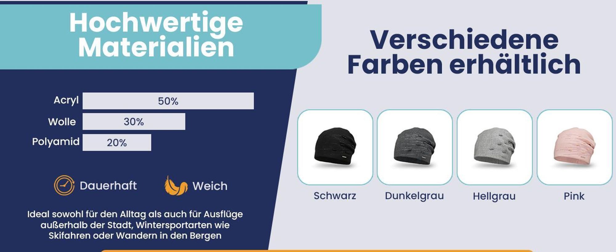 Vivisence Damen mütze verziert Universalgröße - Elegante Beanie für Frauen Wintermütze Strickmützen herbst Wollmütze warme Kopfbedeckung - Dunkelgrau