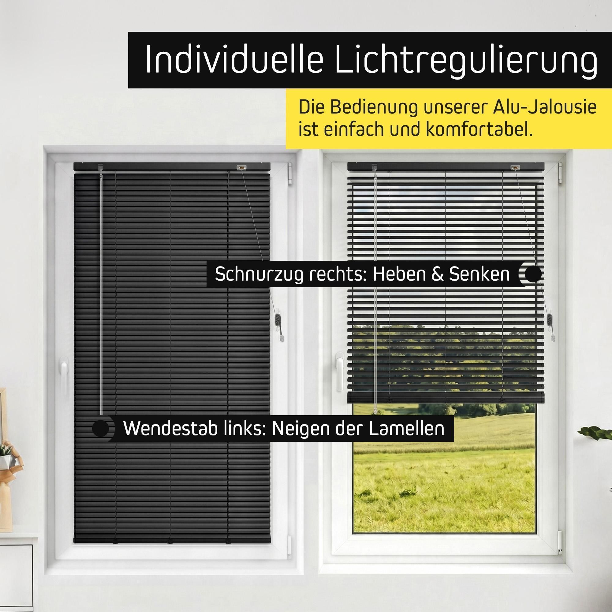Victoria M. Aluminium Jalousie, 100 x 130 cm, schwarz glänzend Sichtschutz & Sonnenschutz, robust, feuchtigkeitsbeständig, einfache Montage