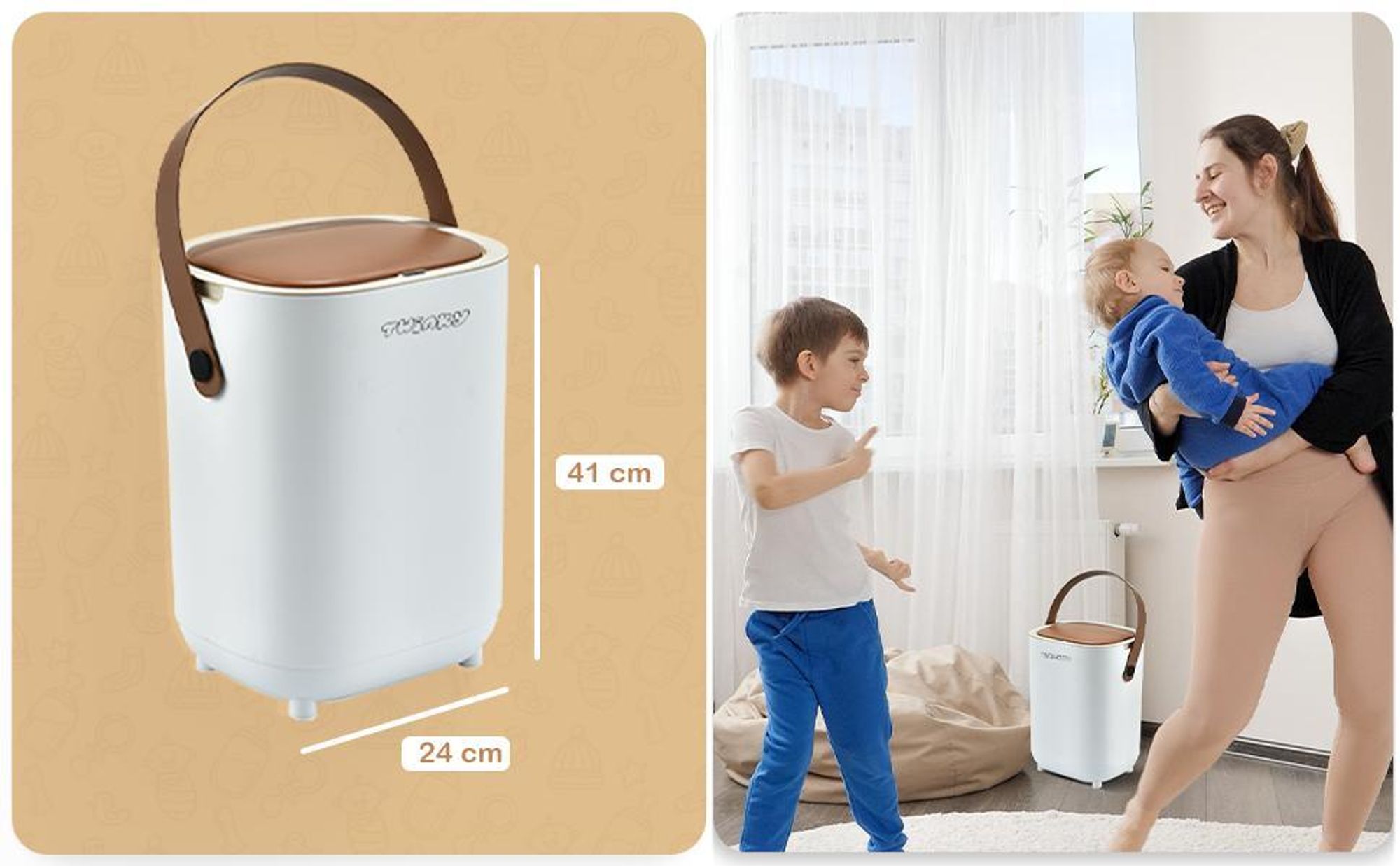 Windeleimer mit Bewegungssensor - Twinky - Fassungsvermögen 16L - Wasserdicht - Braun