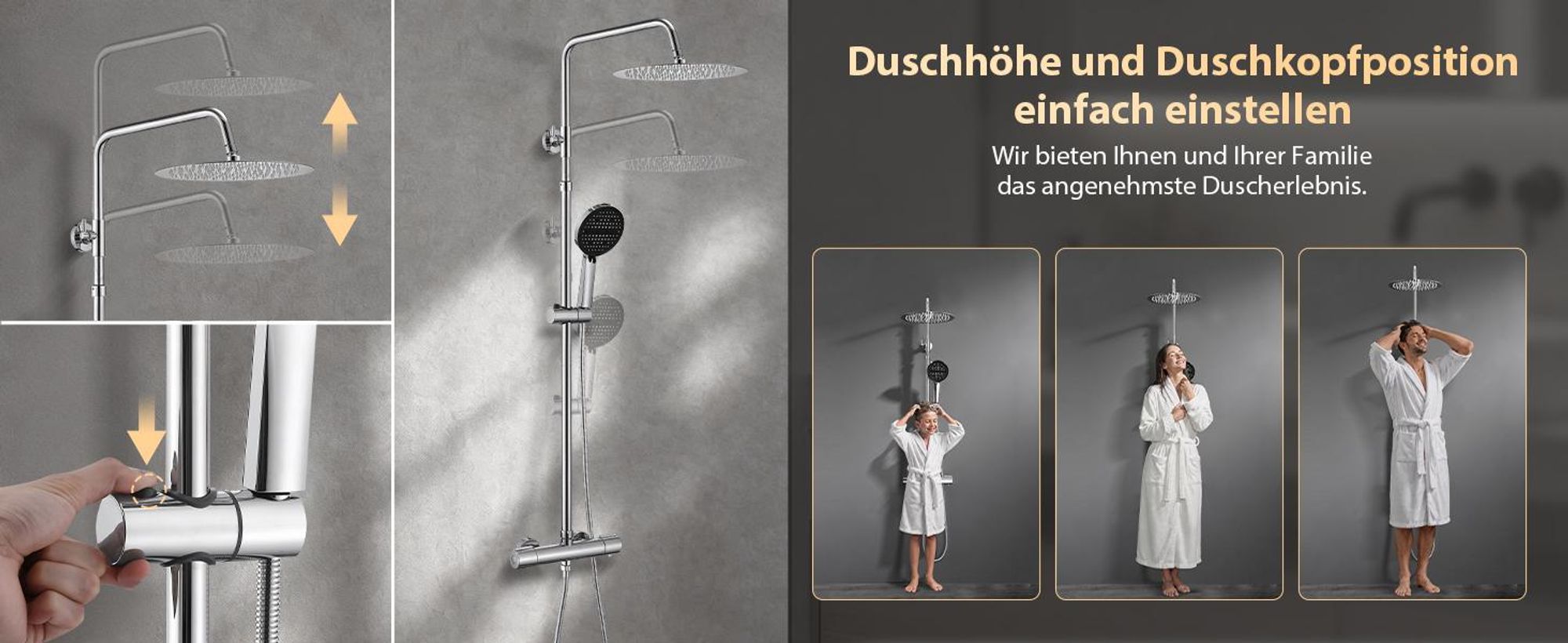 Homelody Duschsystem Thermostat Duschset Chrom 12" Regendusche 6 Funktionen Handbrause SUS304 Edelstahl Kopfbrause, 38°C Verbrühschutz