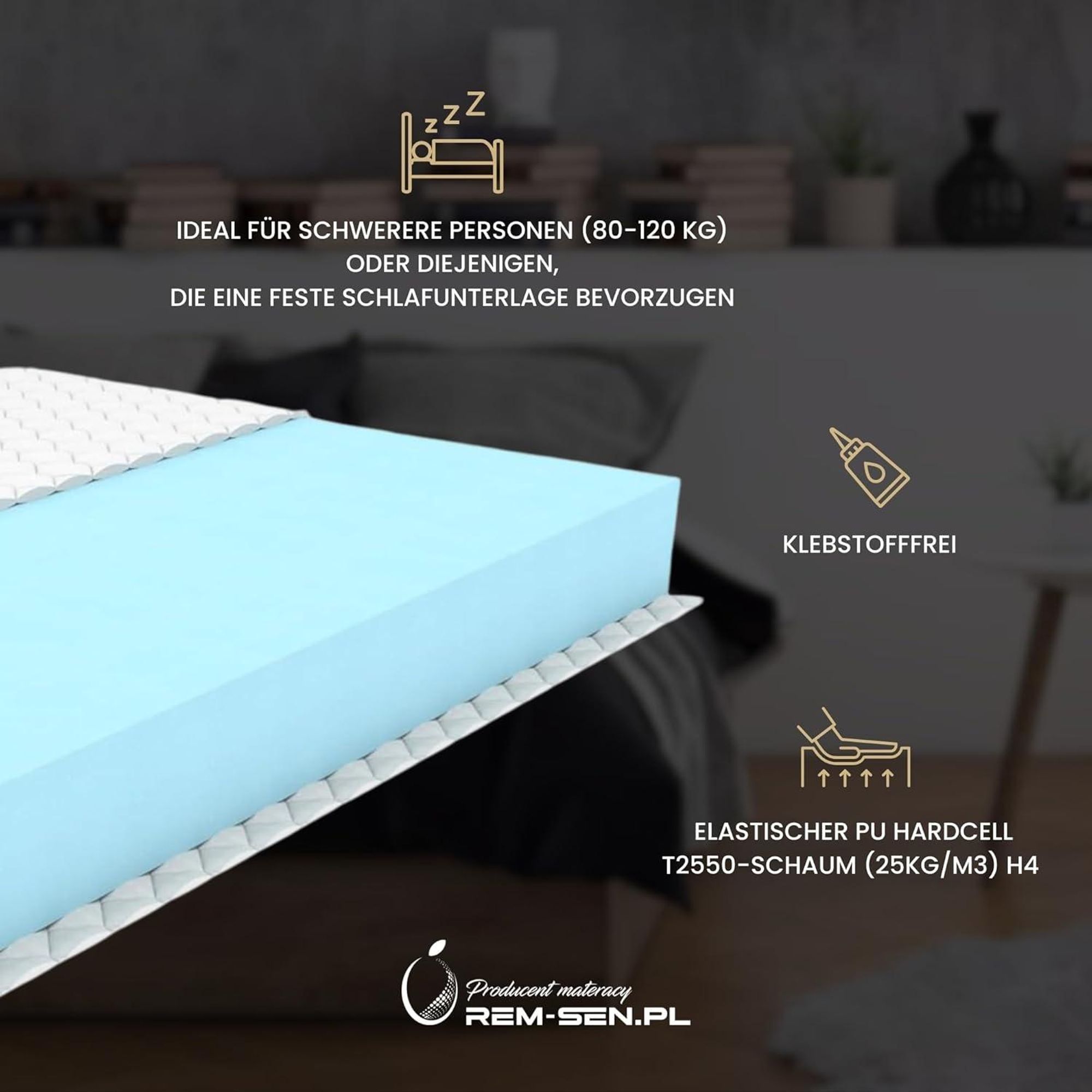 REM-Sen Matratze 90x170cm Höhe 10 cm Härtegrad 4 (H4) aus elastischem Polyurethanschaum mit Komfortschaum und Dreilagige Membranhülle, Matratze für Kinder, Erwachsene