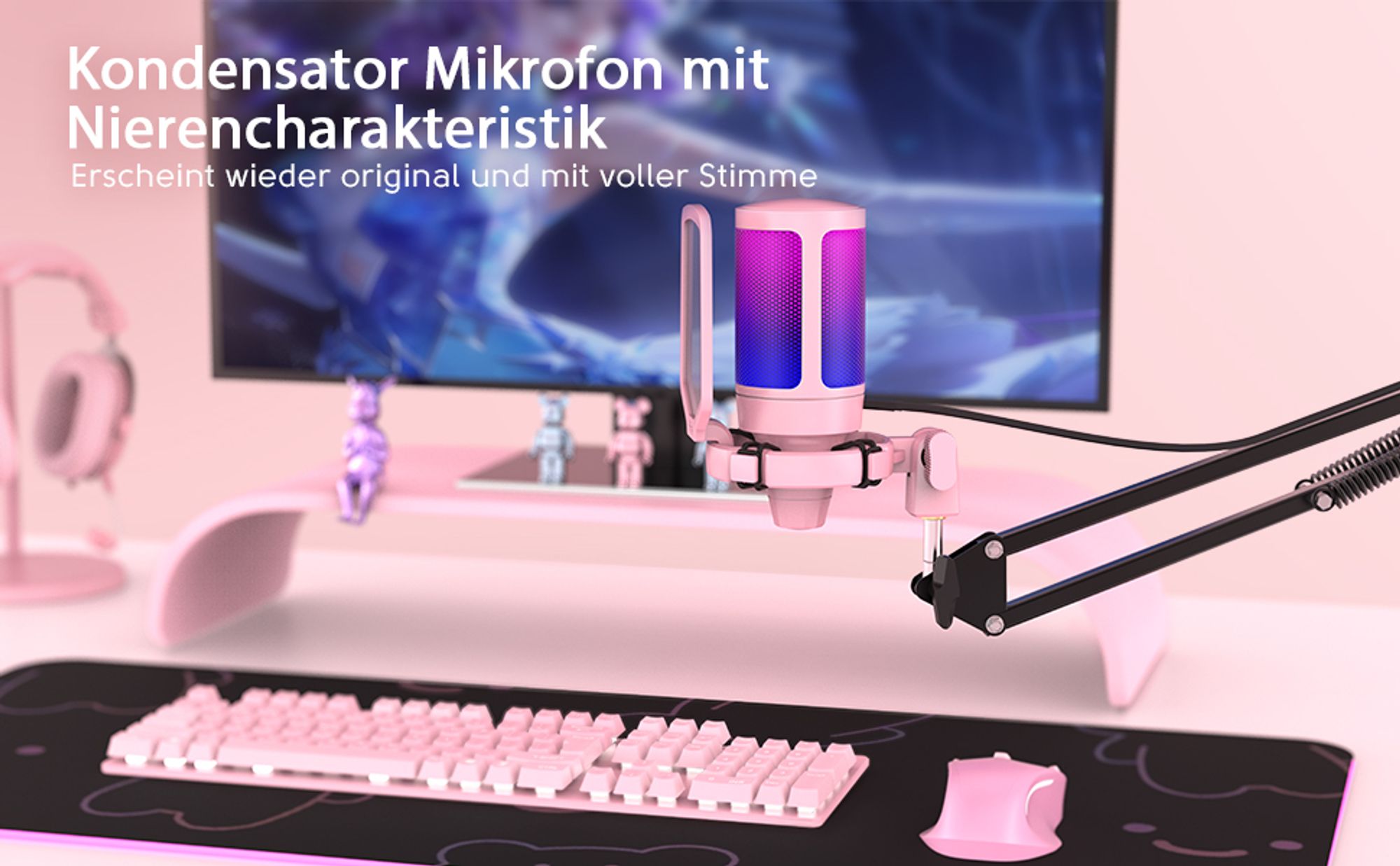 FIFINE Gaming Mikrofon PC mit Arm USB Microphone für Podcast Streaming Studio