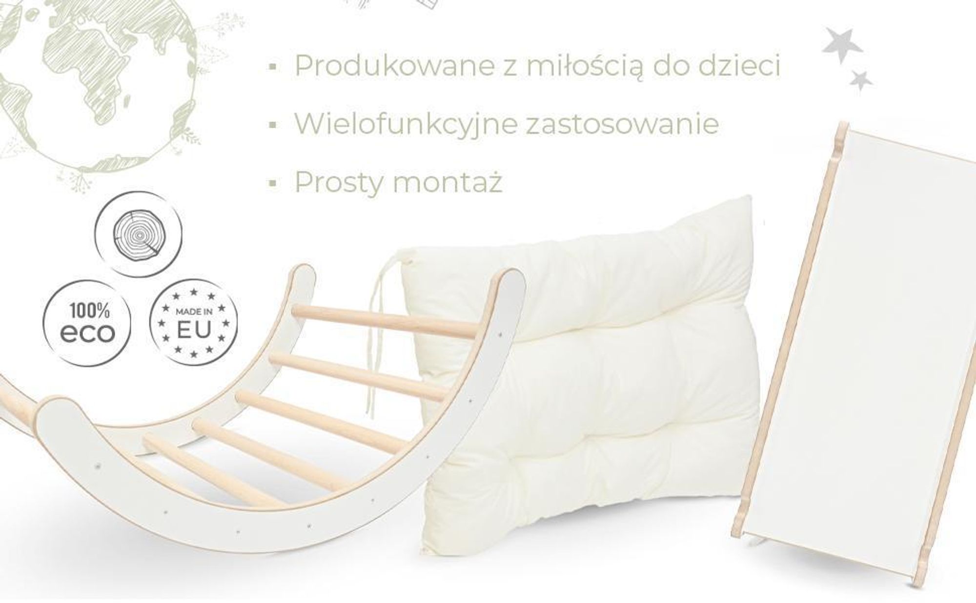 MAMOI® Zestaw Wspinaczkowy  4 w 1. Bujak + Zjeżdżalnia + Trójkąt + Poduszka, Zestaw Montessori z poduszkami, kryty plac zabaw dla dzieci 1-3 lat