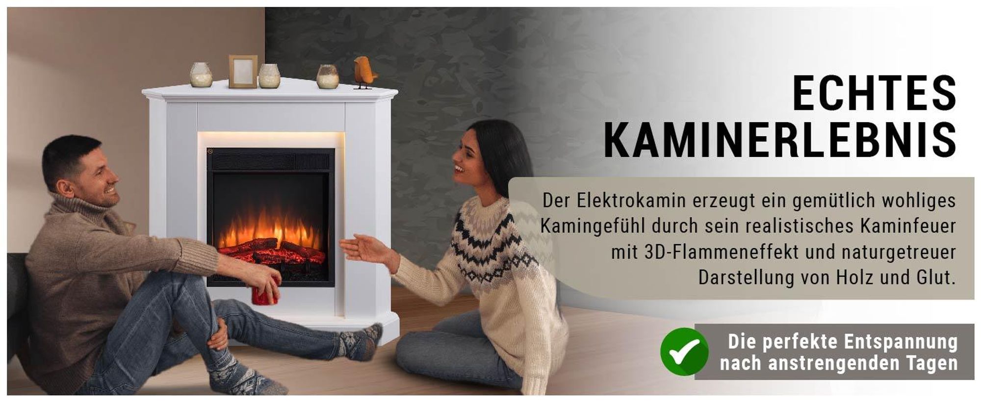 Elektrokamin BALDERIA Candela - Eckkamin - Weiß