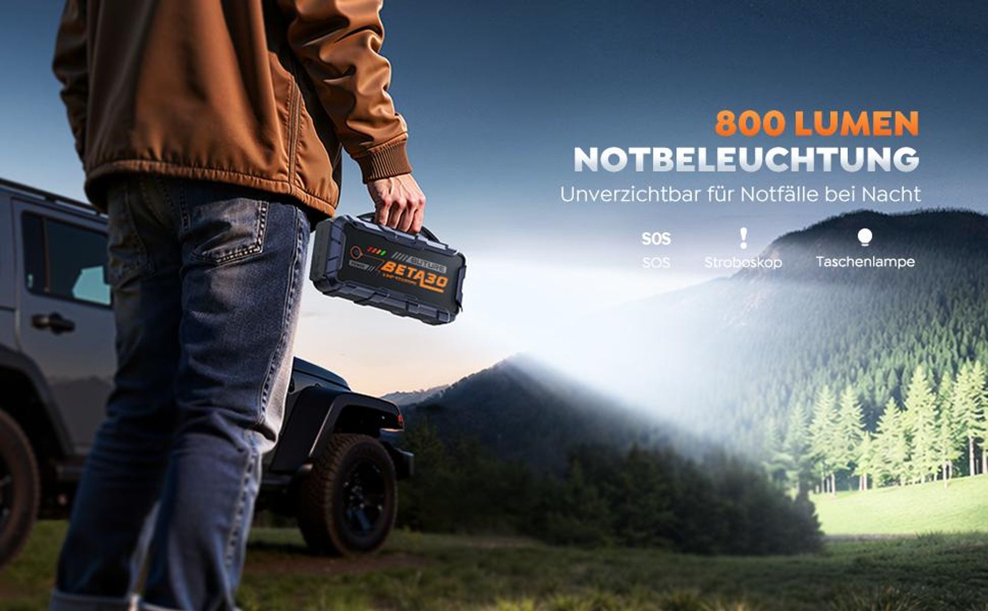 Buture Starthilfe Powerbank, 6000A 26800mAH, Starter Powerbank Auto Starthilfe, Drei-in-Eins-Startnetzteil, Starthil