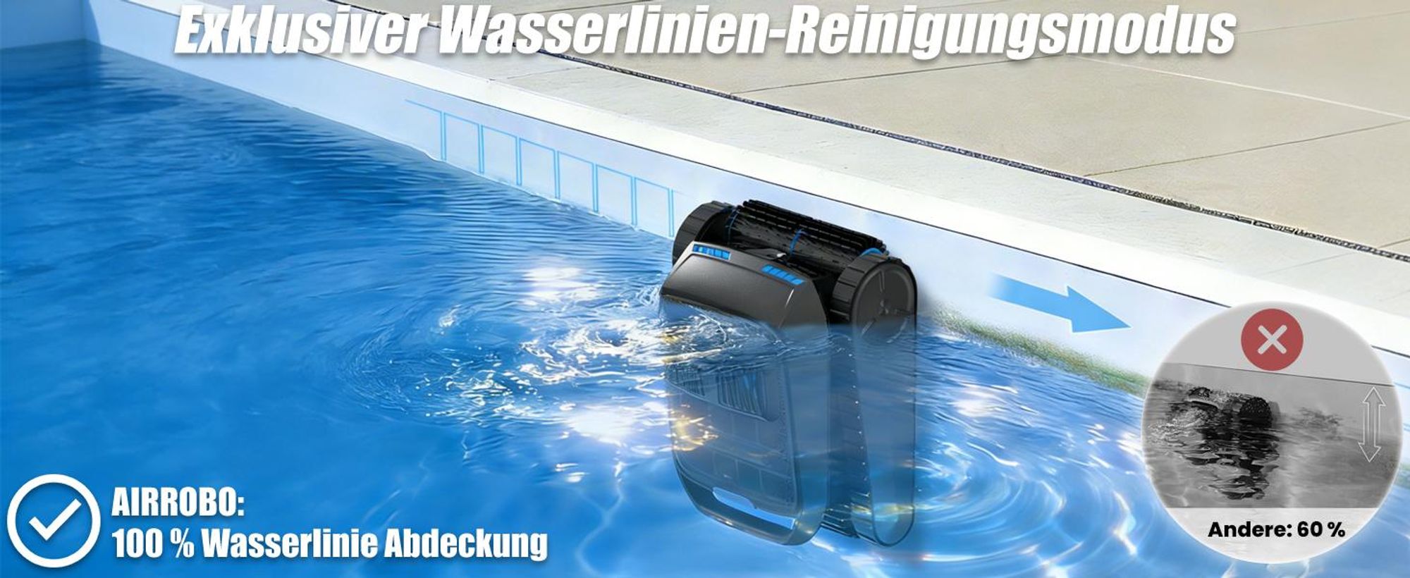 AIRROBO Poolroboter CP400 Lite Roboter-Poolreiniger für Boden/Wand/Wasserlinie, Kabellos Poolsauger, 150min Laufzeit