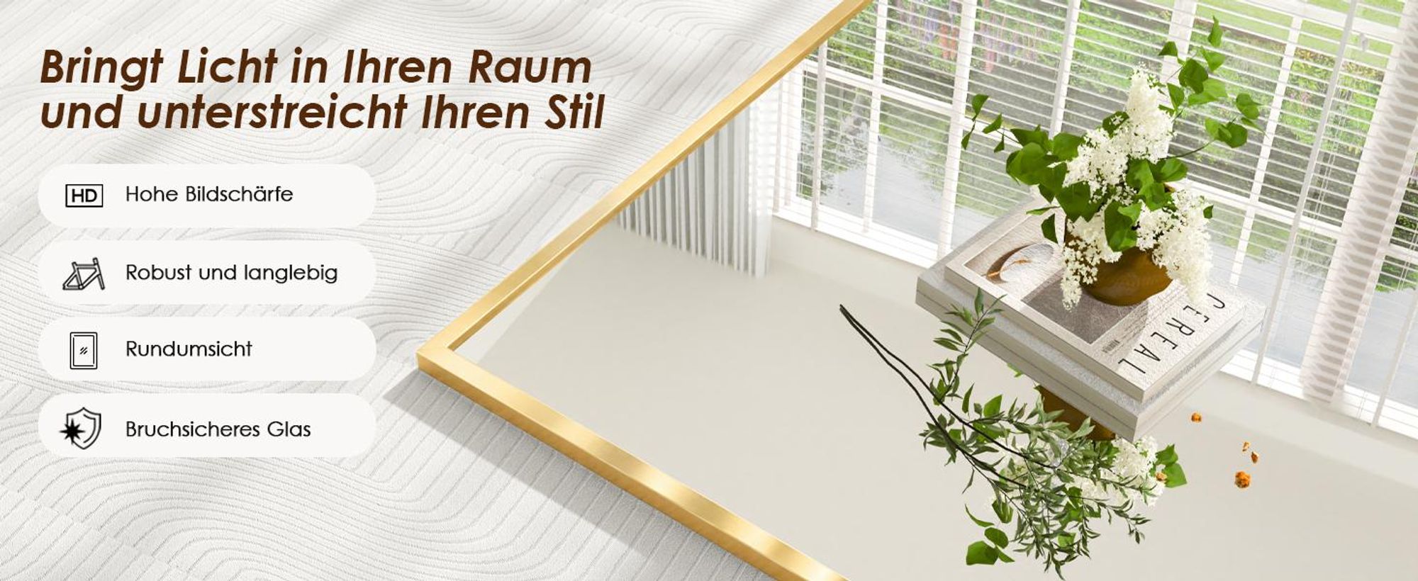 Vortisys 171 x 76 cm Rechteckiger Ganzkörperspiegel Rahmen aus Aluminiumlegierung Gehärtetes Glas Geeignet für Schlafzimmer und Wohnzimmer Goldfarben