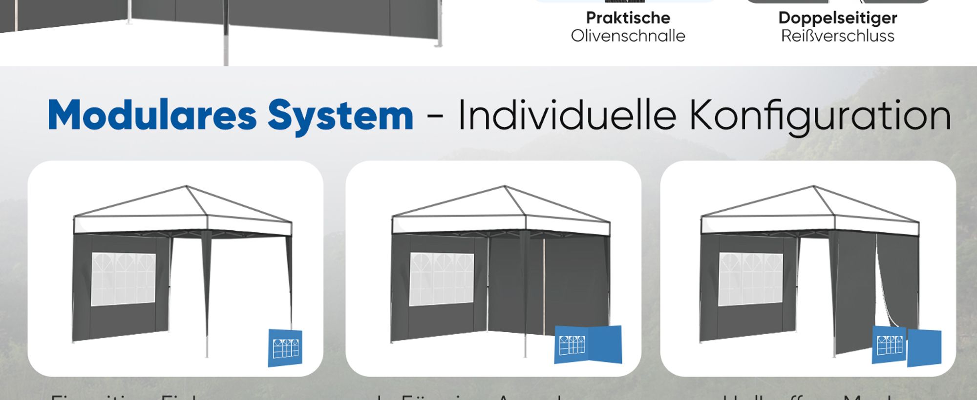 Sekey 2 Seitenteile für 3x3 /3x6m/3x9m pavillon mit Reißverschluss und Fenster, Grau