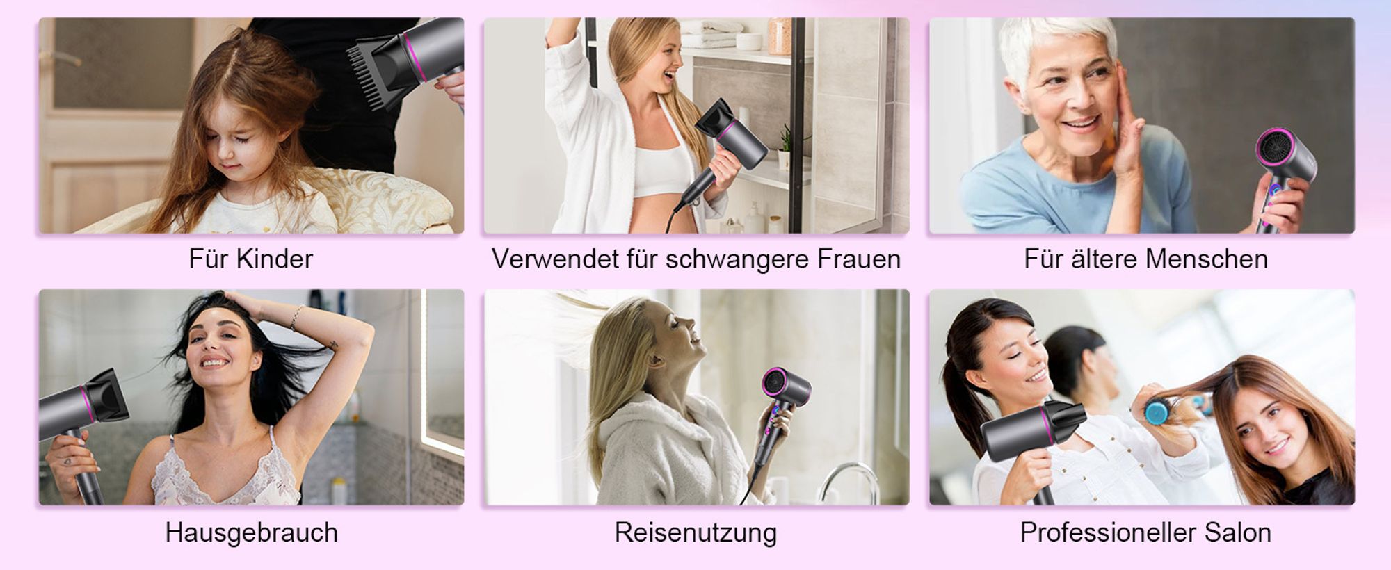 Föhn, Haartrockner 2400 W, Haartrockner Ionen mit Diffusor, schnell trocknend, geräuscharm, warm/kaltem Knopf, 2 Geschwindigkeiten