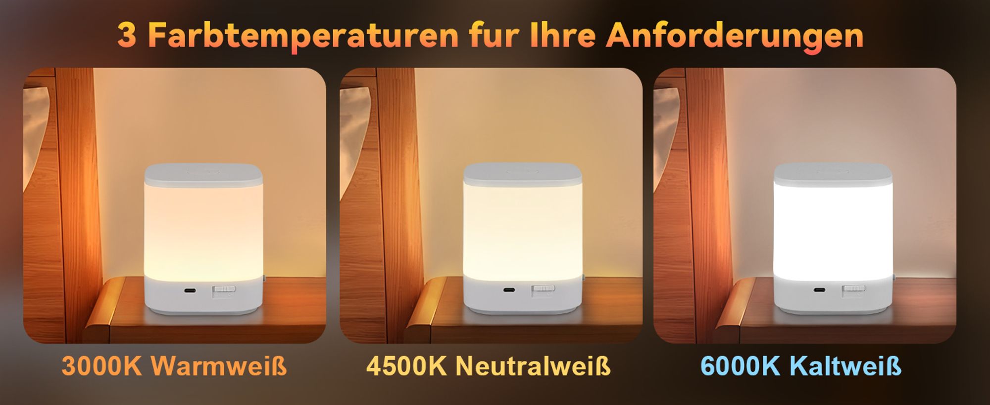 ZMH LED Nachttischlampe 2ER Nachtlicht Kabellos mit 3 Farbtemperaturen Akku Tischlampe Touch Dimmbar  3600mAH USB Aufladbar Weiß Timing Funktion