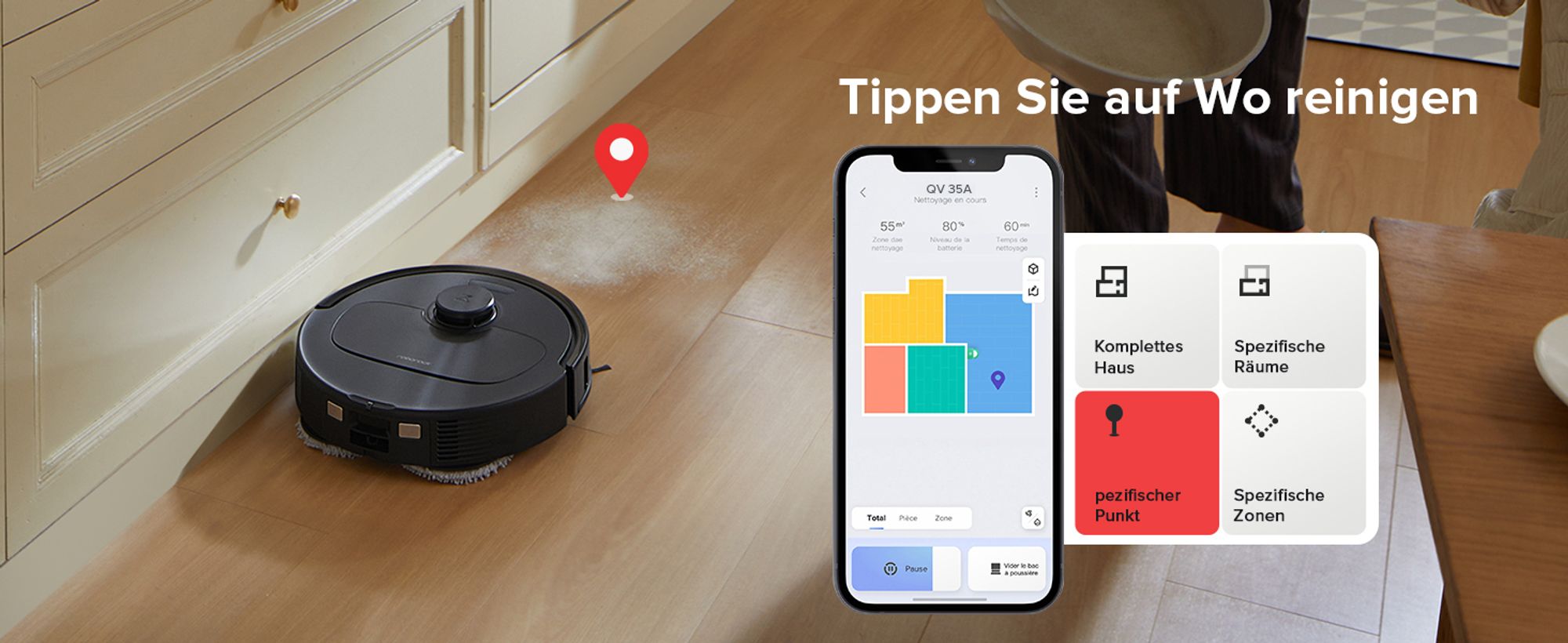 Roborock QV 35A Staubsauger Roboter 8.000 Pa (Upgrade von Qrevo Plus),All-in-One Dock,Anti-Verfilzungsbürste, Hebarer Mopp, Reactive Tech,Schwarz
