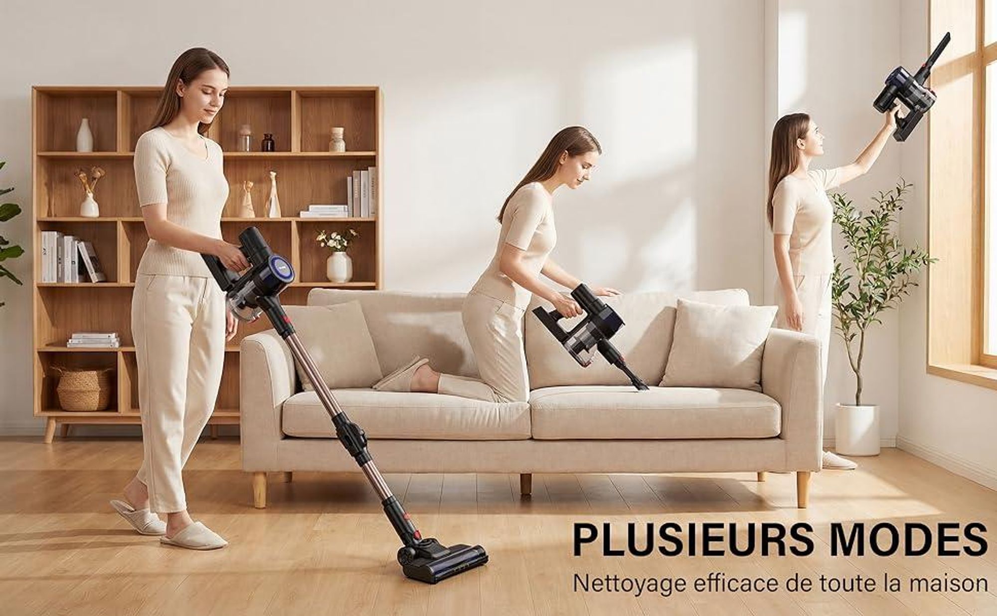 Stanew Aspirateur Balai sans Fil, 45Kpa Puissant, 550W Moteur sans Balai, Pliable à 180°, 30Min Autonomie, Filtration HEPA, LED, Polyvalent