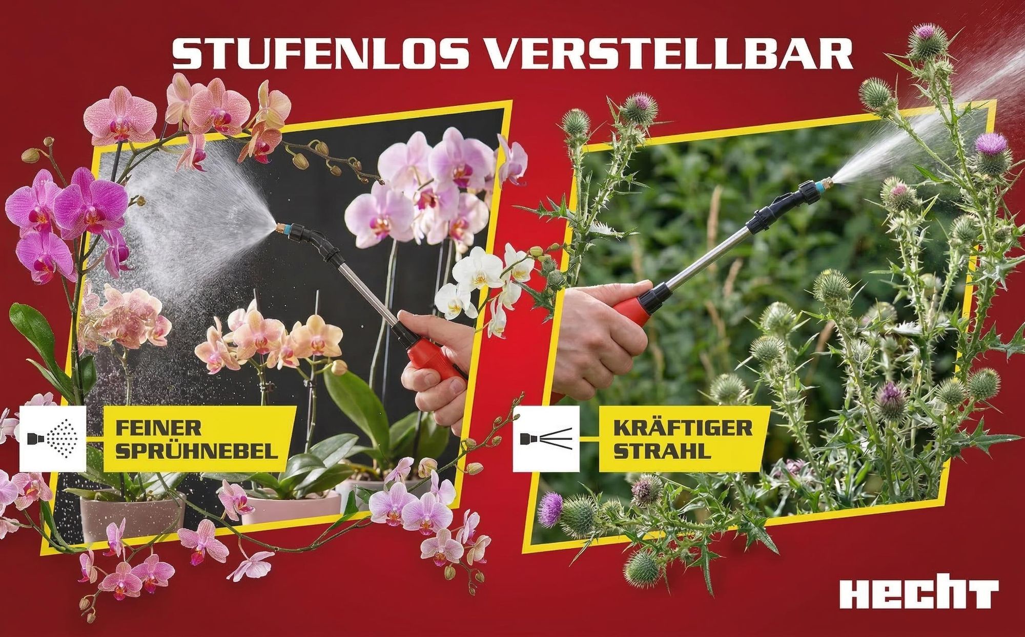 Drucksprüher Akku Gartenspritze HECHT 4050 | 5 Liter | 2,5 bar | Ausziehbare Teleskoplanze | Tragegurt & USB-Kabel 3,7V 2000mAh