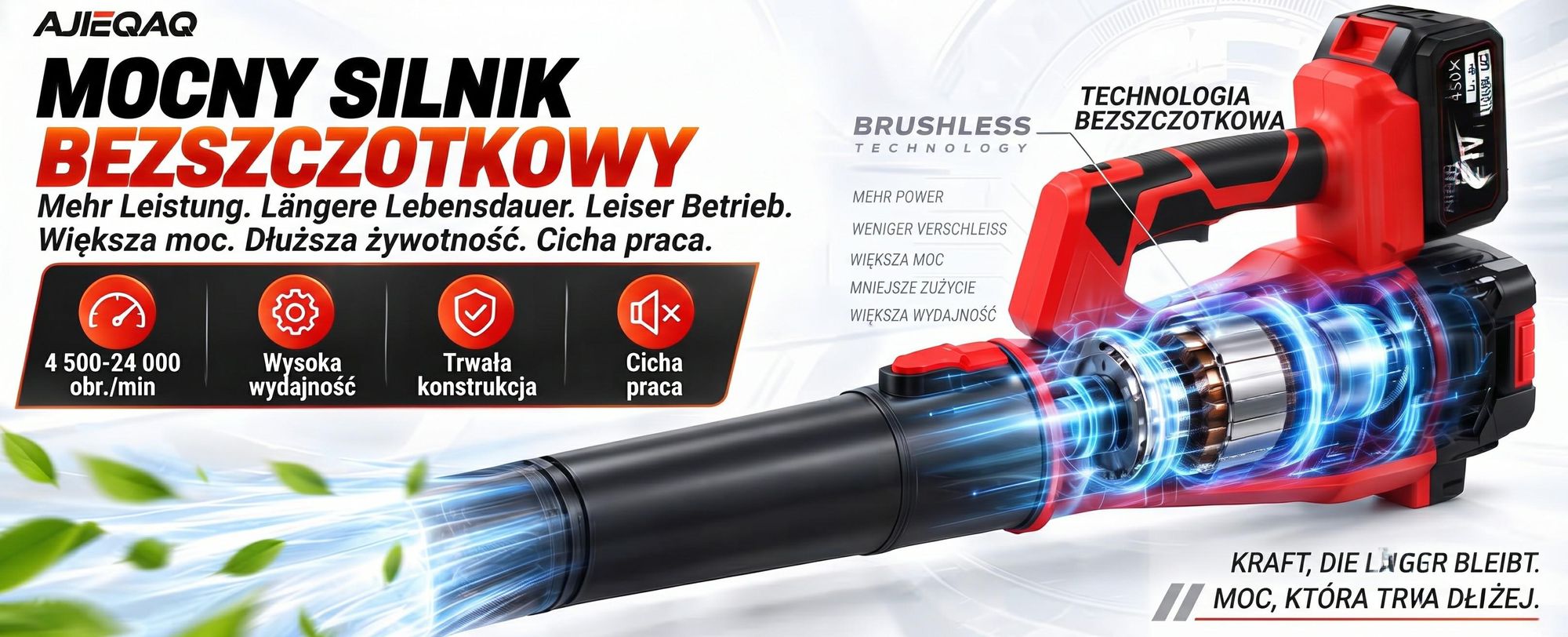 Akumulatorowa Dmuchawa do Liści 21V Brushless, 2×4,0Ah Akumulatory, 320 km/h, 6 Poziomów z Trybem Turbo, 1000W, Bezprzewodowa Dmuchawa z 2 Rurami