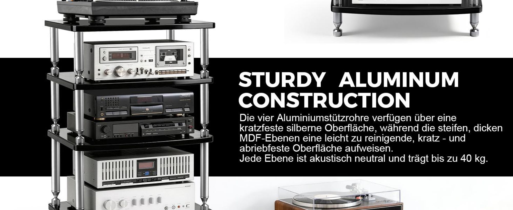 4 Etagen HiFi-Rack AV-Regal Medienregal mit Verstellbaren Fächern Phonoschrank TV-Ständer Lautsprecher-Rack für Plattenspieler Verstärker HiFi-Geräte
