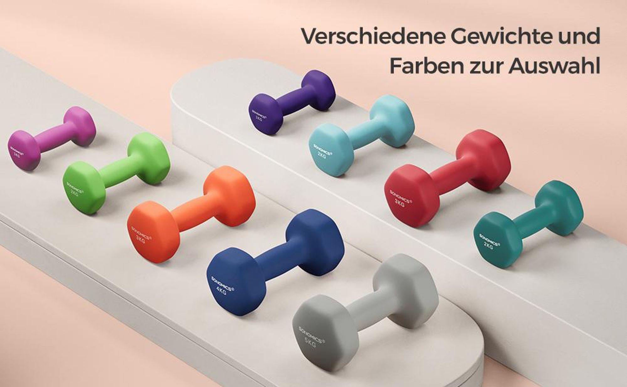 SONGMICS Hanteln, 2er Set, 2 x 4 kg, Hantelset, Kurzhanteln, Hexagon, Neopren-Beschichtung, Krafttraining, Workout, Fitnesstraining, für Zuhause