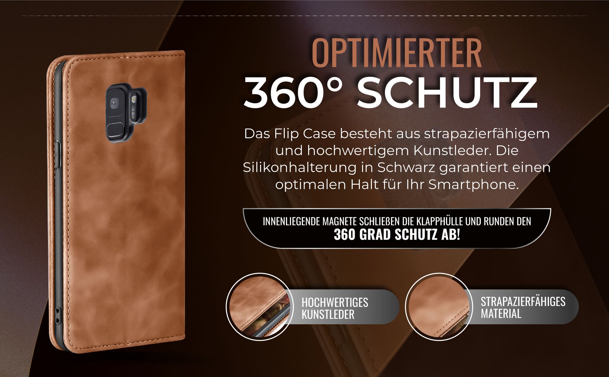 Hellbraune Handyhülle für Samsung Galaxy S9+ mit 360 Grad Schutz