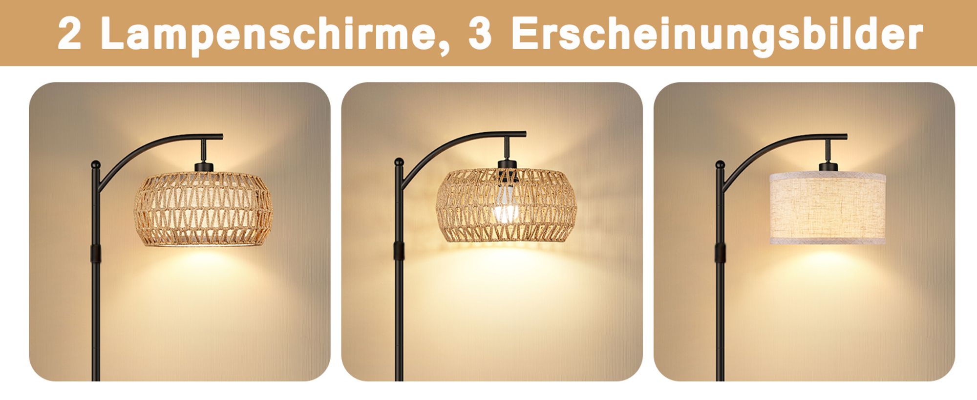 Rattan Stehlampe Boho Dimmbar Stehleuchte App-Steuerung Höhenverstellbar Standleuchte mit Fernbedienung für Schlafzimmer Wohnzimmer Büro