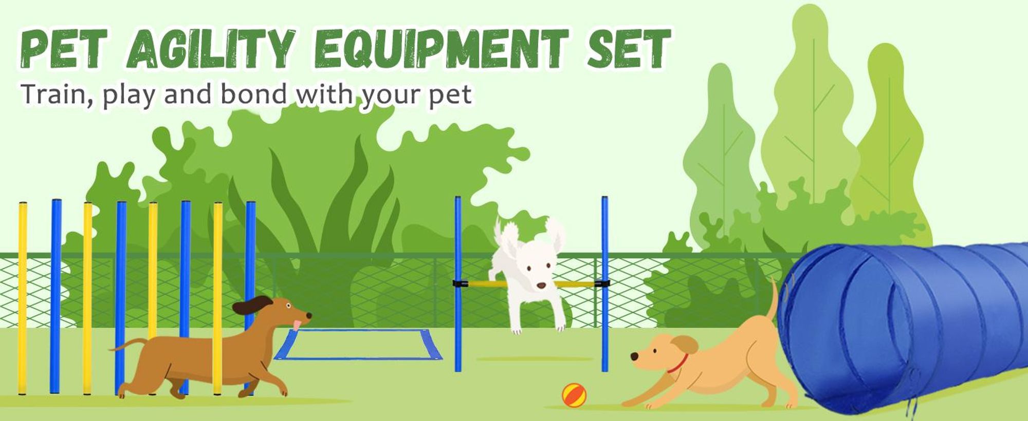 PawHut Agility Training Set Slalom Tunnel Dog Sports Training Area PE+Polyester Blue+Yellow