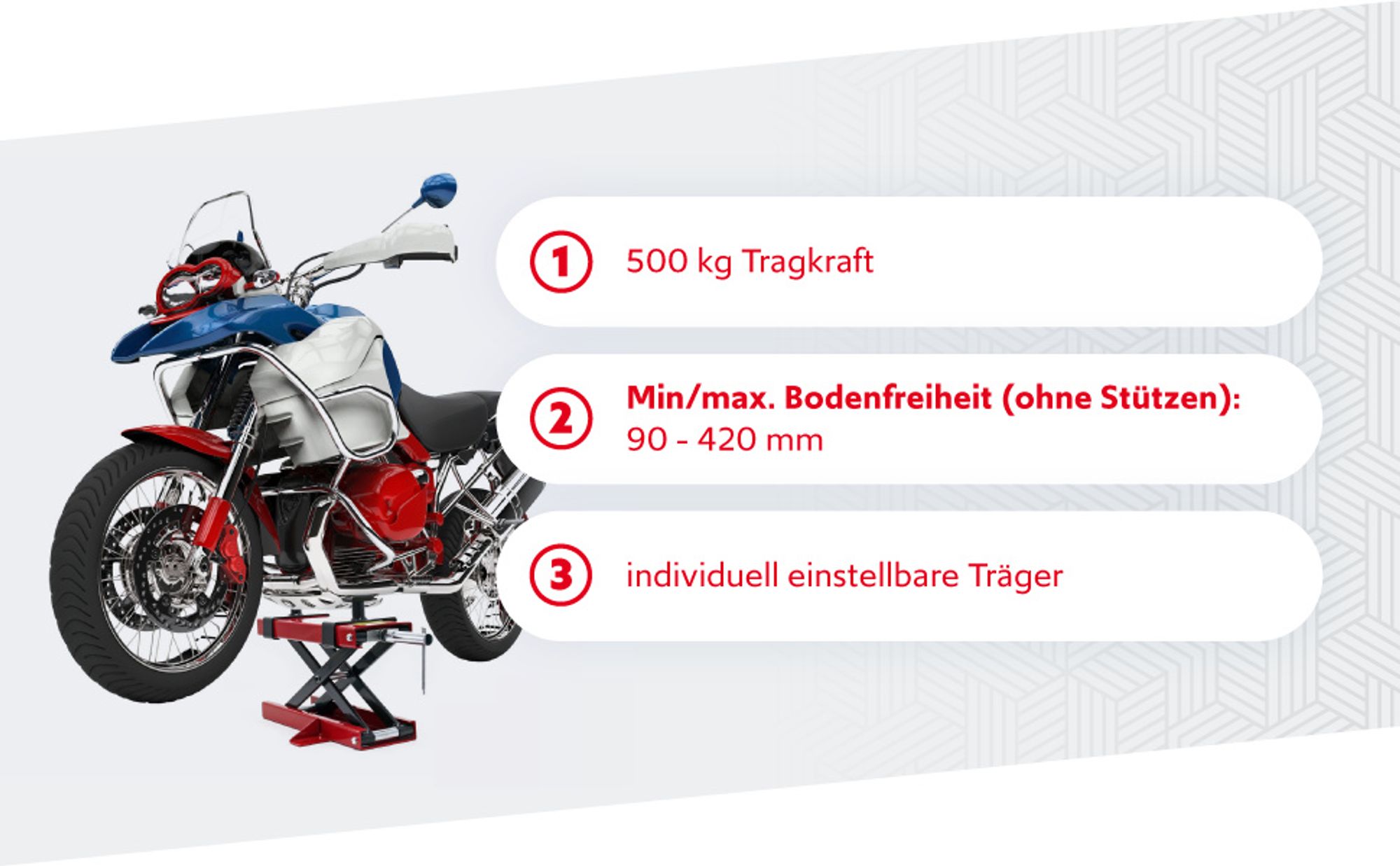 Wiltec Motorradheber für bis zu 500kg mit 150-480mm Arbeitshöhe, Hebebühne für Motorrad, ATV und Quad Montagebock für Reparaturen