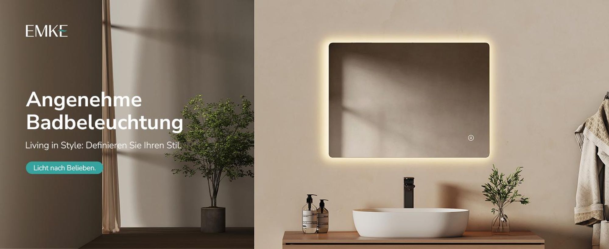EMKE LED Badspiegel 70x50cm mit Beleuchtung 3 Lichtfarbe kaltweiß Neutral Warmweiß Beschlagfrei Lichtspiegel Badezimmerspiegel mit Touchschalter