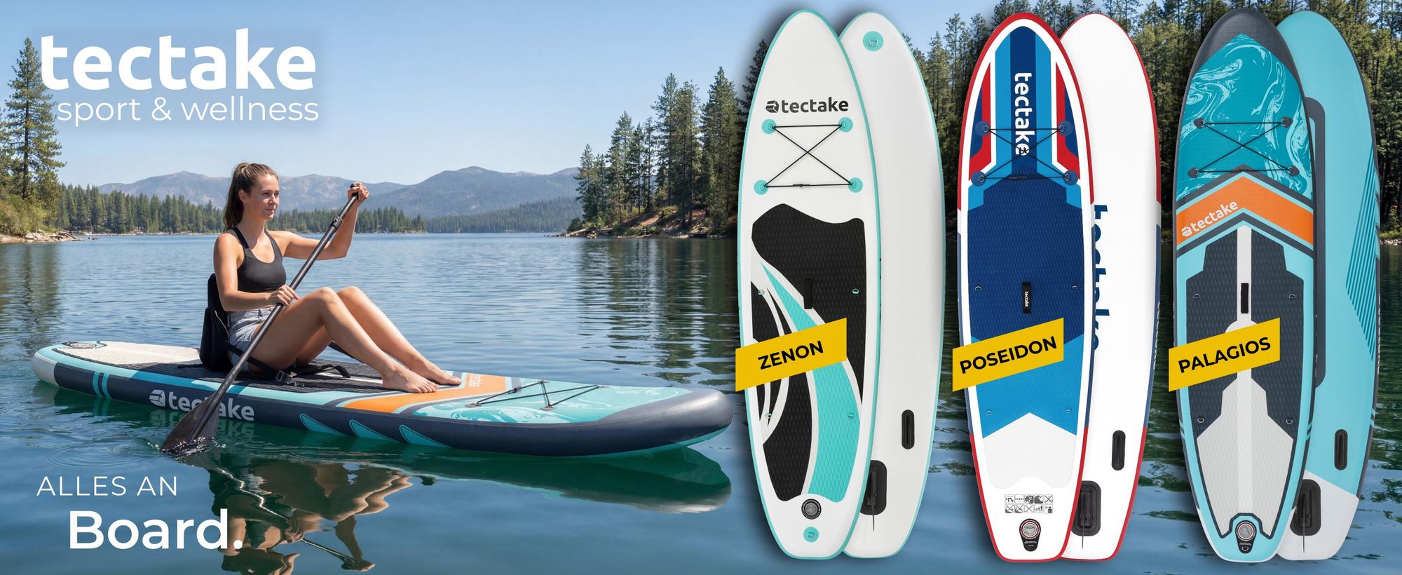 tectake Stand-Up Paddle Board aufblasbar Komplettset - Kippstabilität, Drop-Stitch-Material, 3-Finnensystem. Größe: 288x77x22.5 cm