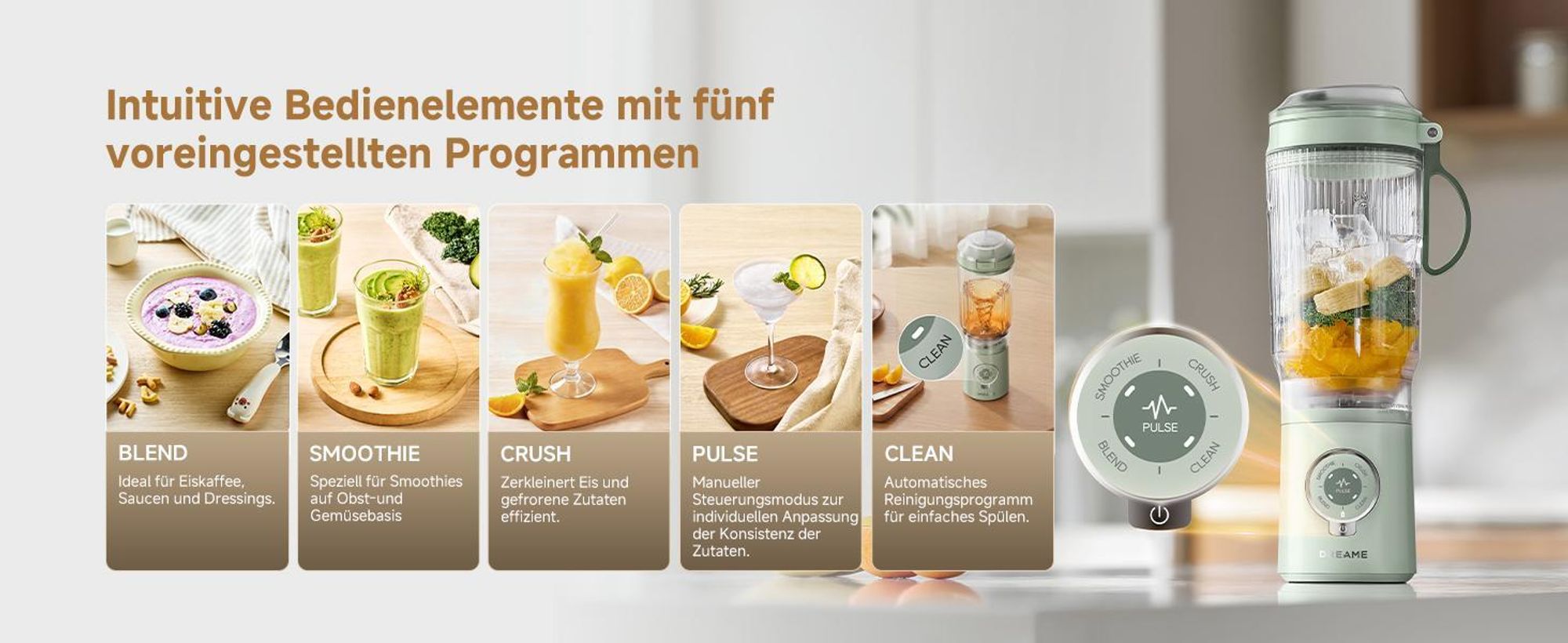 Dreame PB10 PortFresh Tragbarer Mixer,abnehmbares Motorgehäuse,Schnellladefunktion,880ml BPA-freier Mixbecher,500ml,5 Funktionen,Selbstreinigung,Grün
